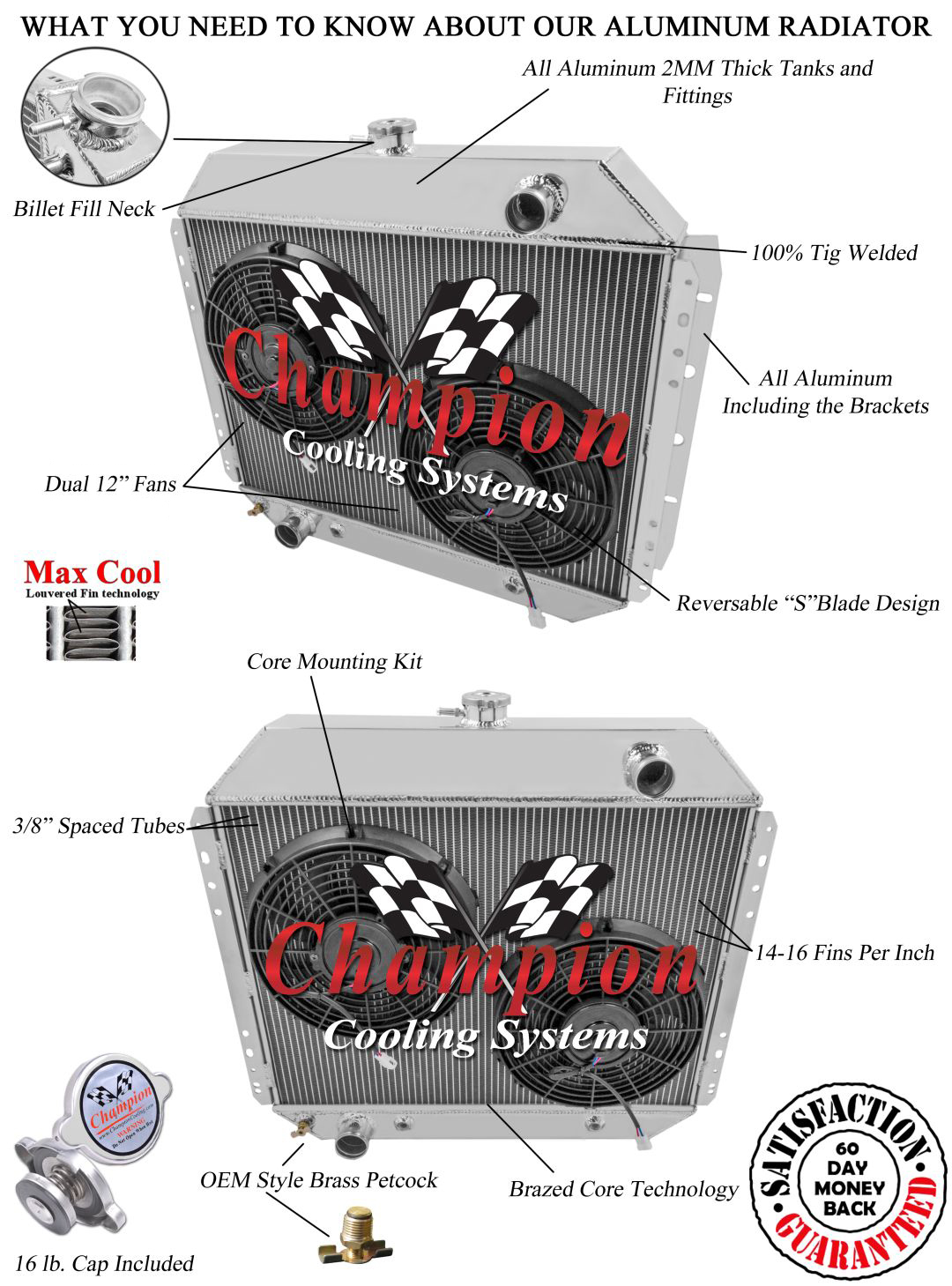 SR 2 Row 1" Tubes Radiator W/ 2 12" Fans for 1968 - 1979 Ford F-Series V8 Engine SR 2 Row 1" Tubes Radiator W/ 2 12" Fans for 1968 - 1979 Ford F-Series V8 Engine