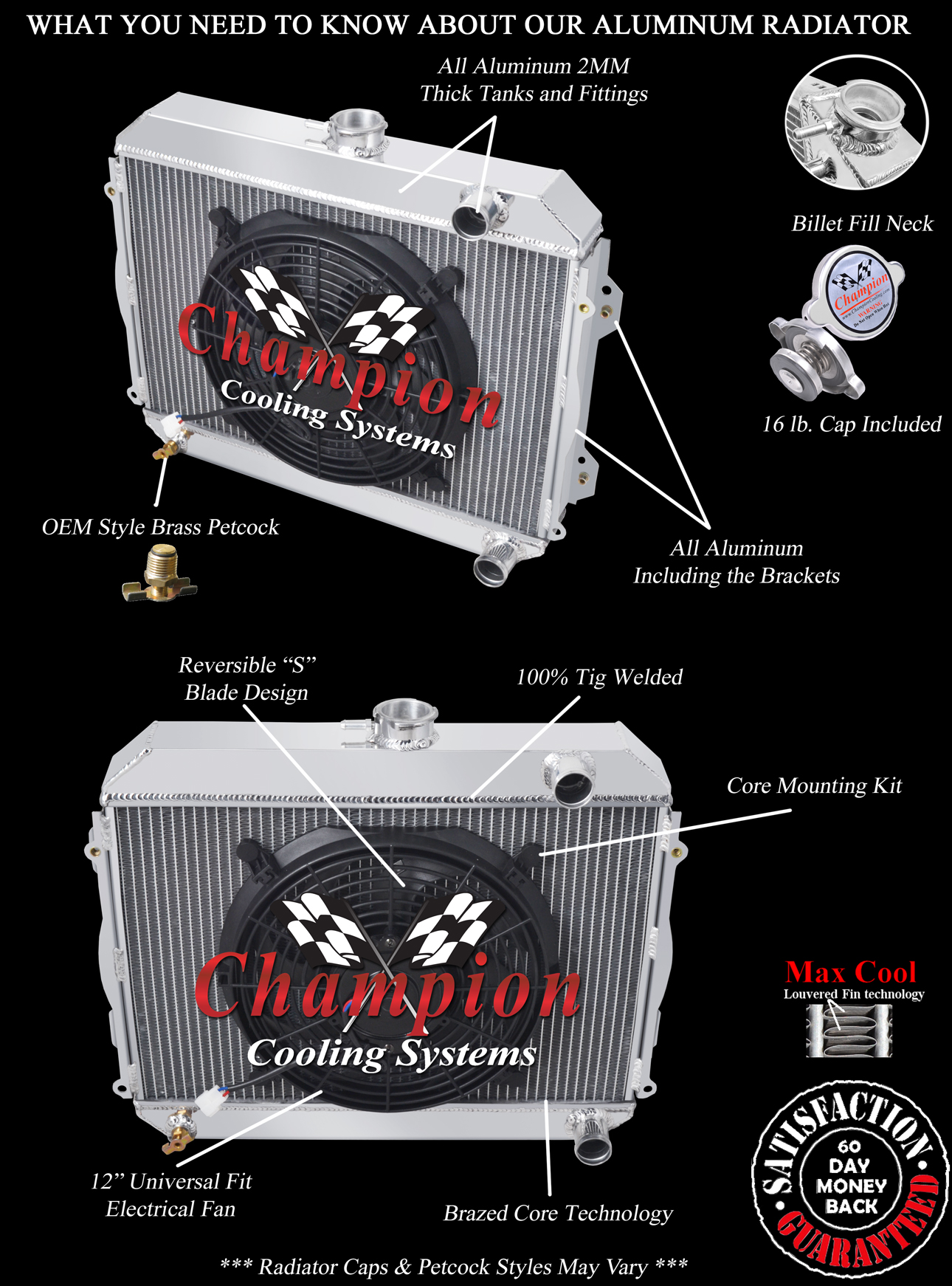 RN Champion 3 Row Radiator W/ 12" Fan for 1971 - 1974 Toyota Corolla #CC435