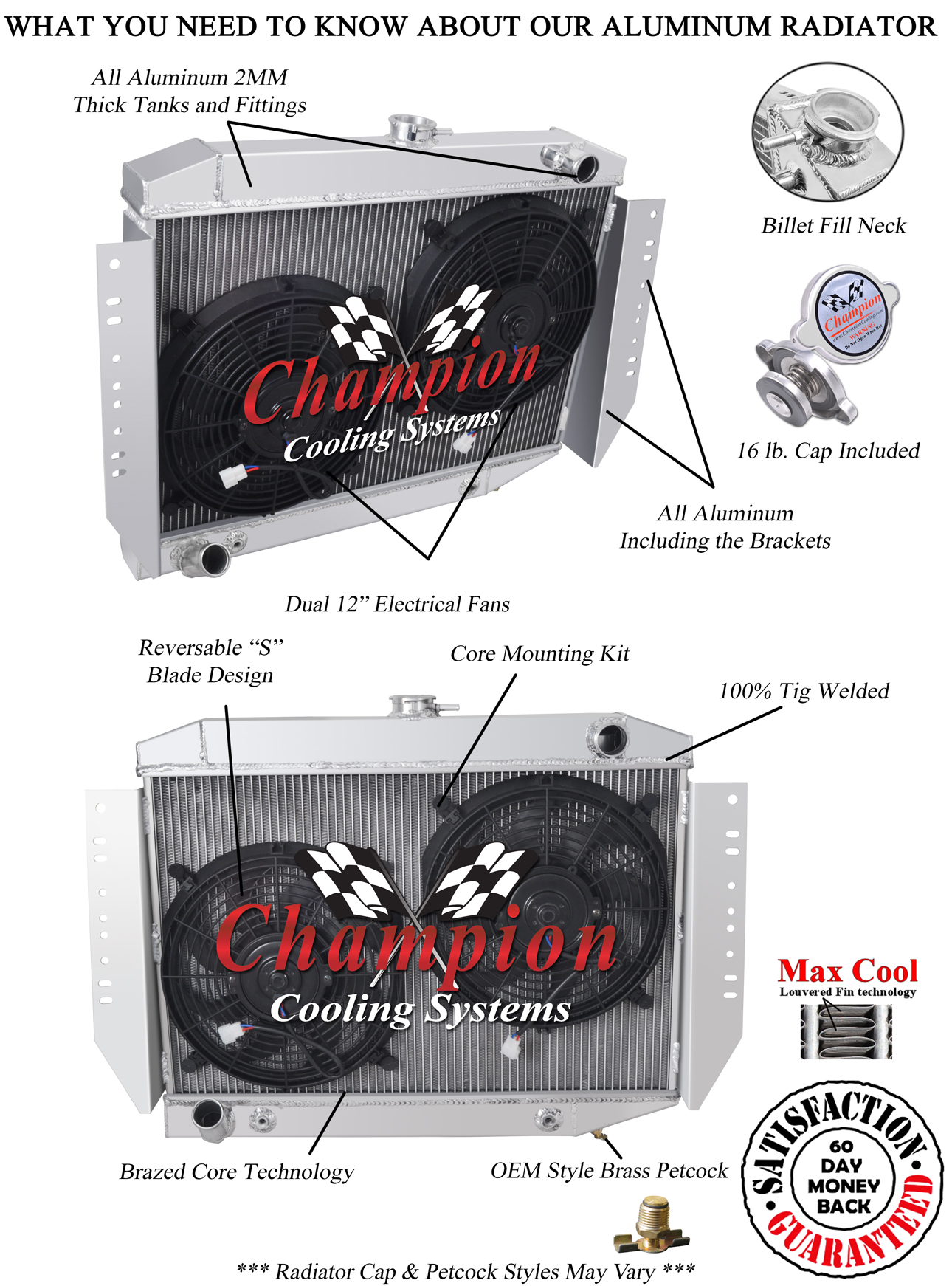 Champion 3 Row Aluminum Radiator for 1972-1979 Jeep Wagoneer V8 Engine