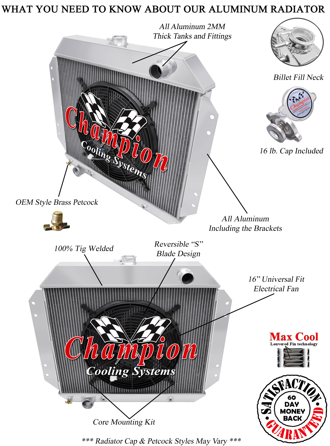 RS Champion 3 Row Radiator W/ 16" Fan for 1976 1977 Ford F-150 V8 Engine #CC444B