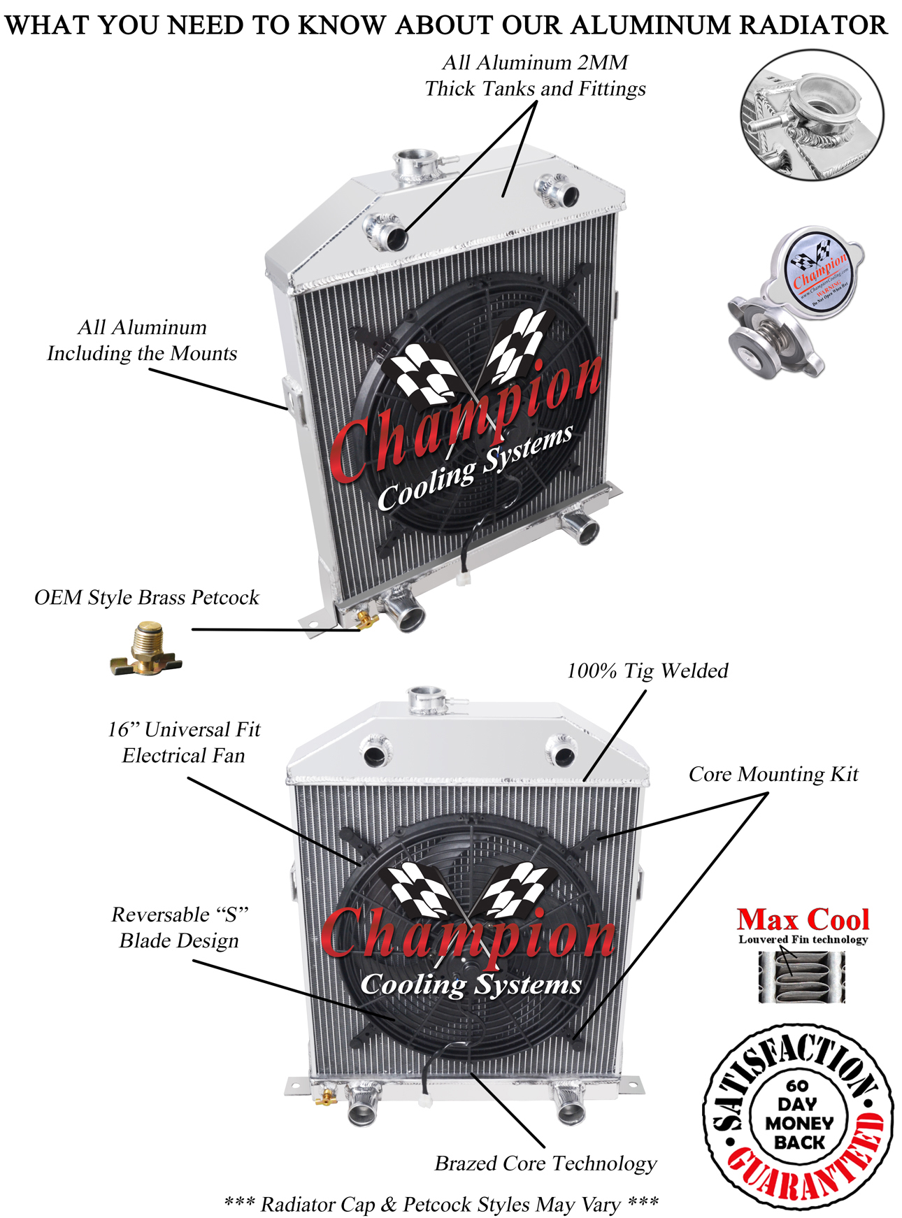 2 Row AL Champion Radiator for 1942-1952 Ford Truck Flathead Configuration