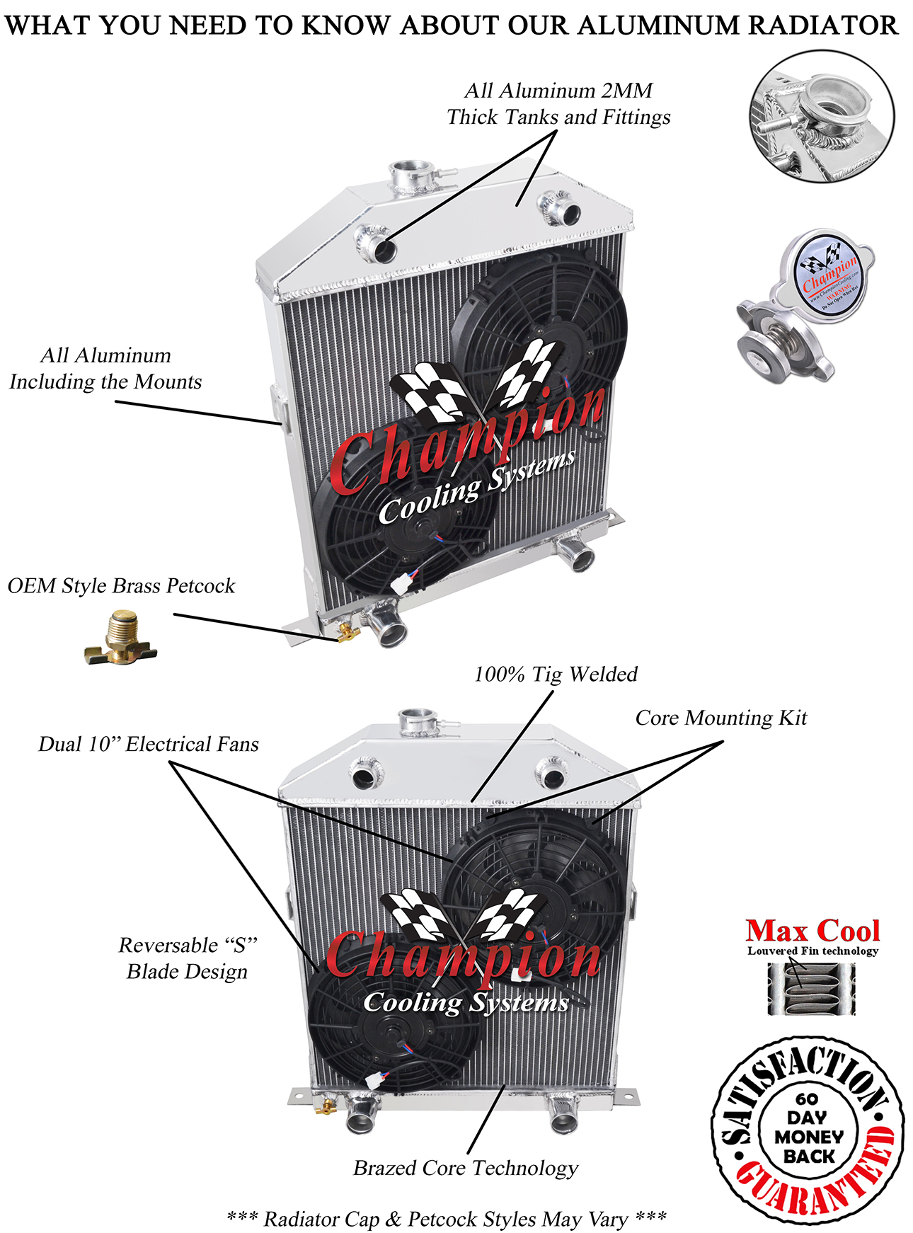 3 Row Discount Radiator, 2 10" Fans for 1942-1948 Ford Coupe Flathead Config