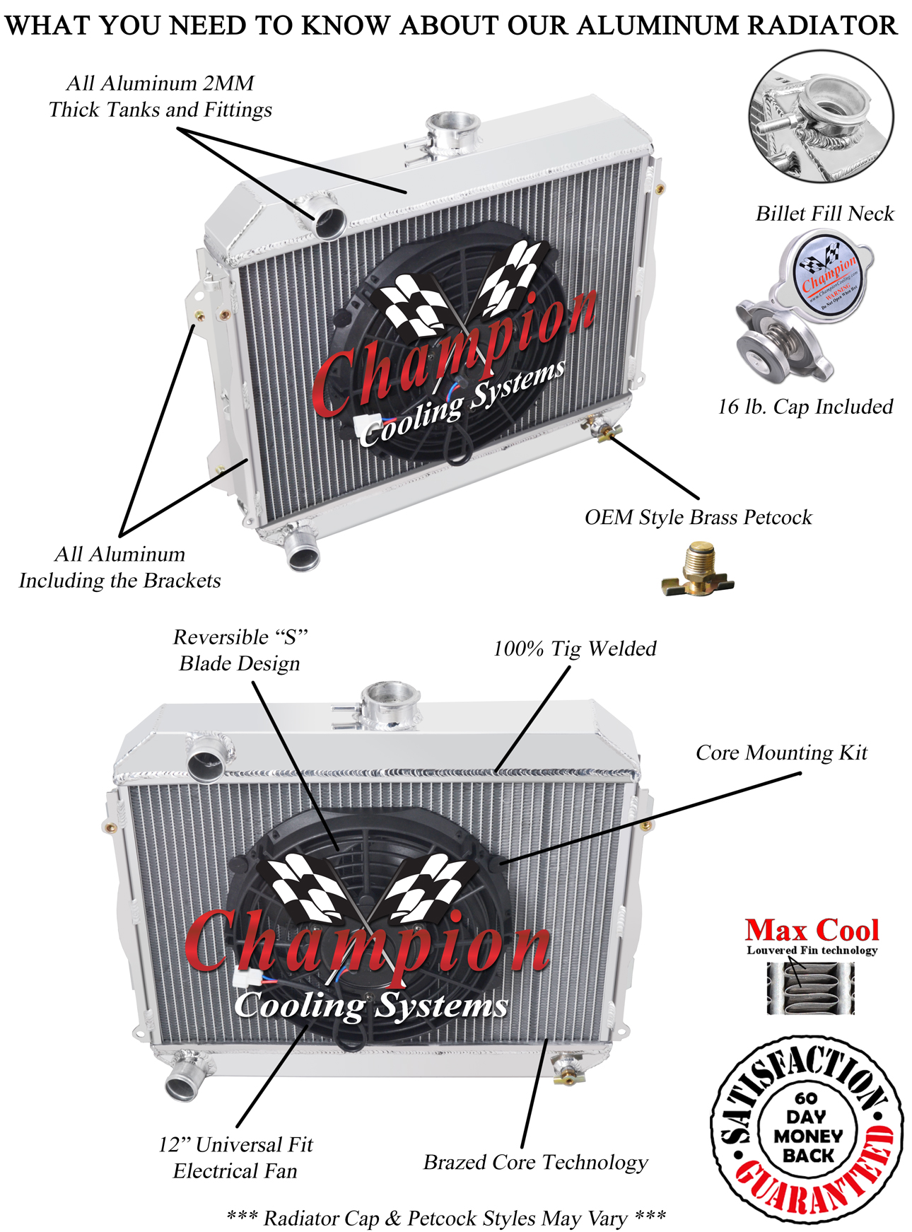 SZ Champion 3 Row Radiator W/ 12" Fan for 1975 - 1979 Toyota Corolla #CC482