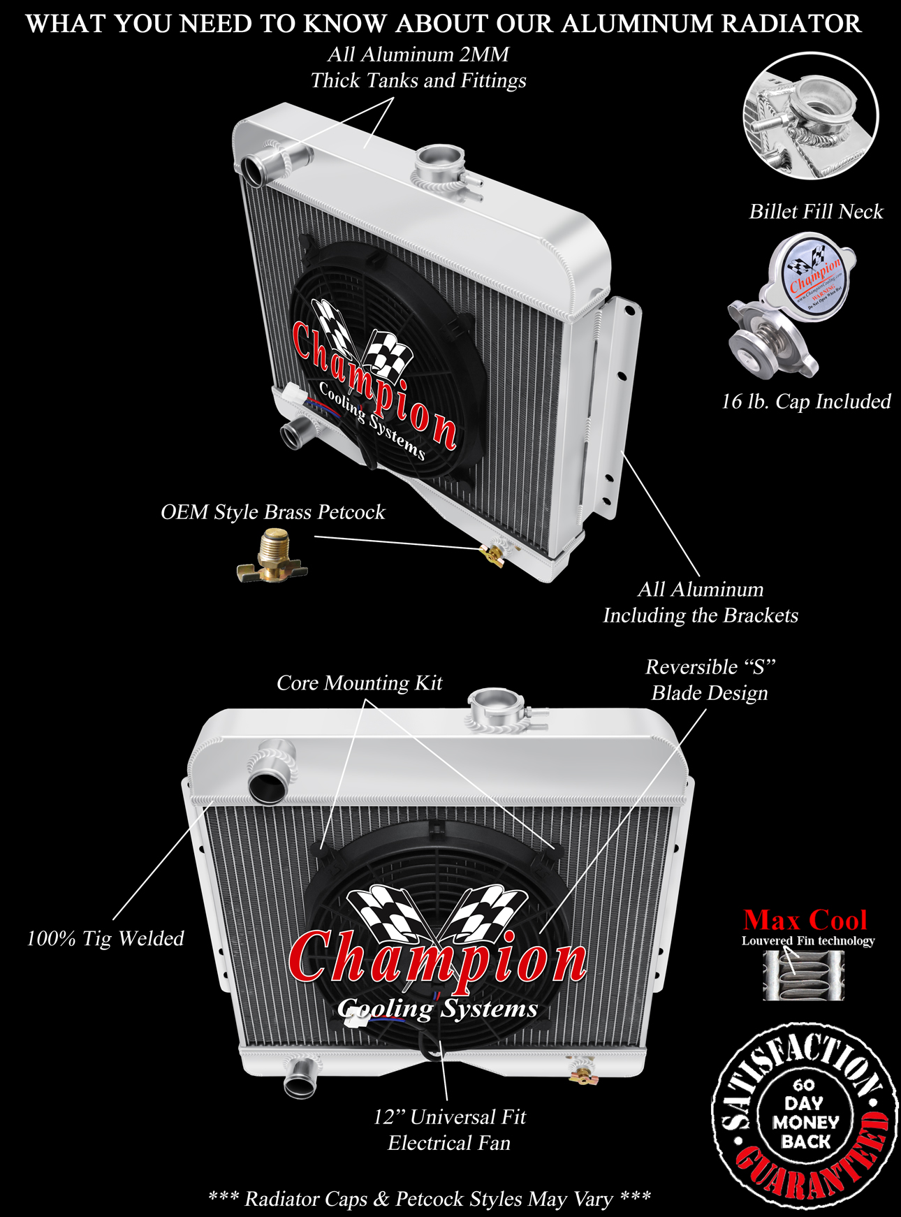 Super Champion 3 Row All Aluminum Radiator W/ 12" Fan for 1946 - 1964 Willys