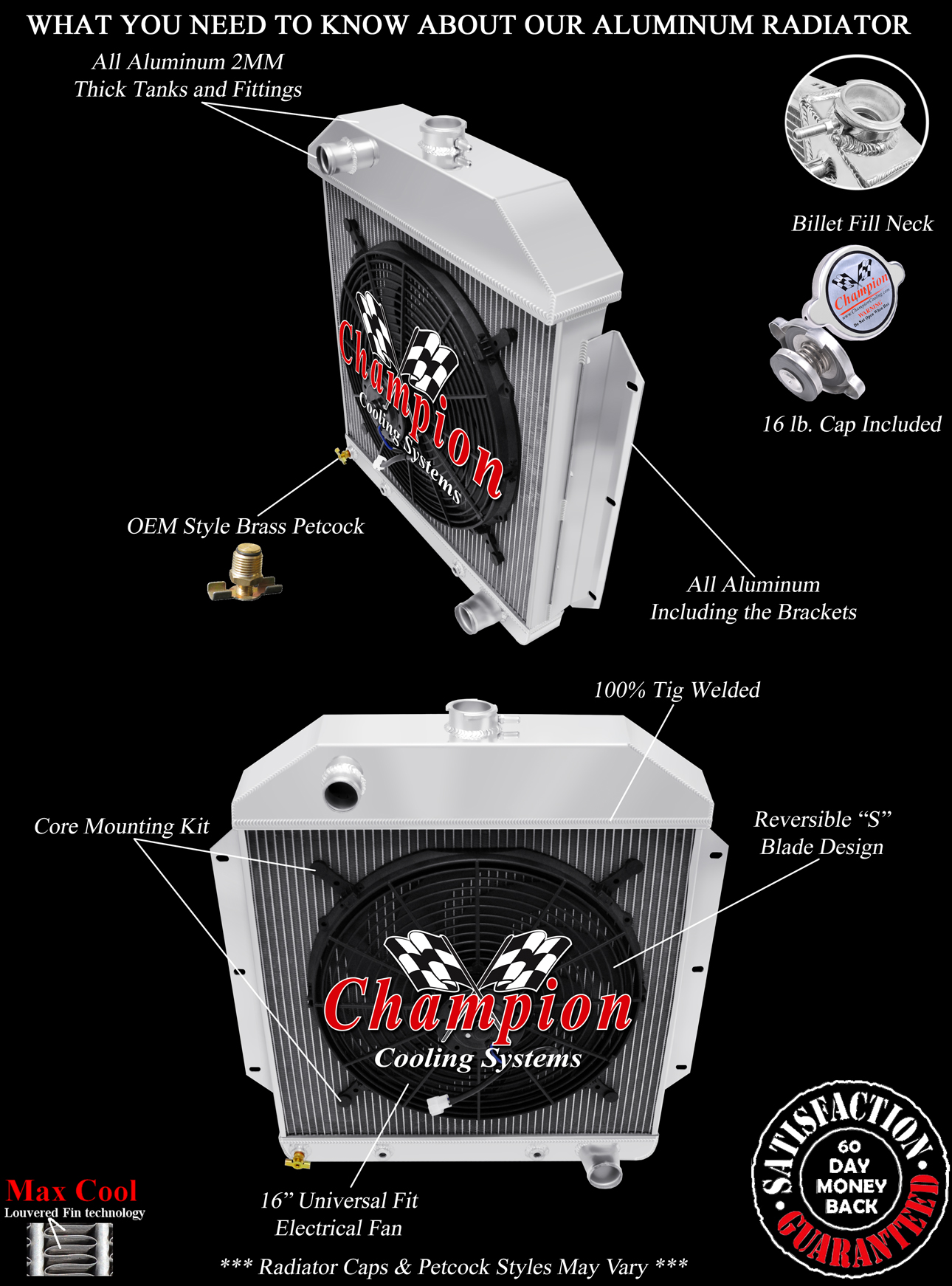 2 Row Queen Champion Radiator W/ 16" Fan for 1949 - 1953 Ford Cars Chevy Engine 2 Row Queen Champion Radiator W/ 16" Fan for 1949 - 1953 Ford Cars Chevy Engine