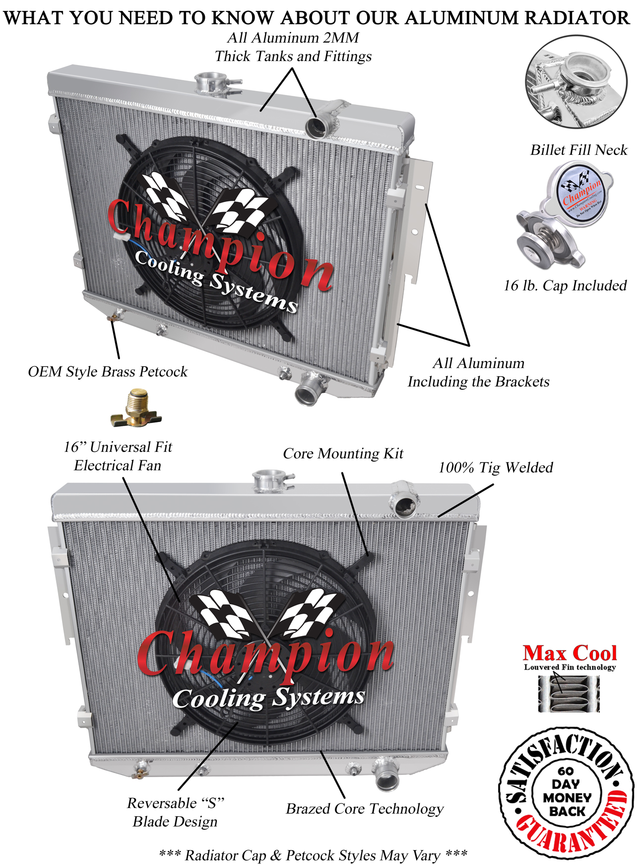 SR Champion 4 Row Radiator W/ 16" Fan for 1975 - 1978 Chrysler Cordoba V8 Engine SR Champion 4 Row Radiator W/ 16" Fan for 1975 - 1978 Chrysler Cordoba V8 Engine