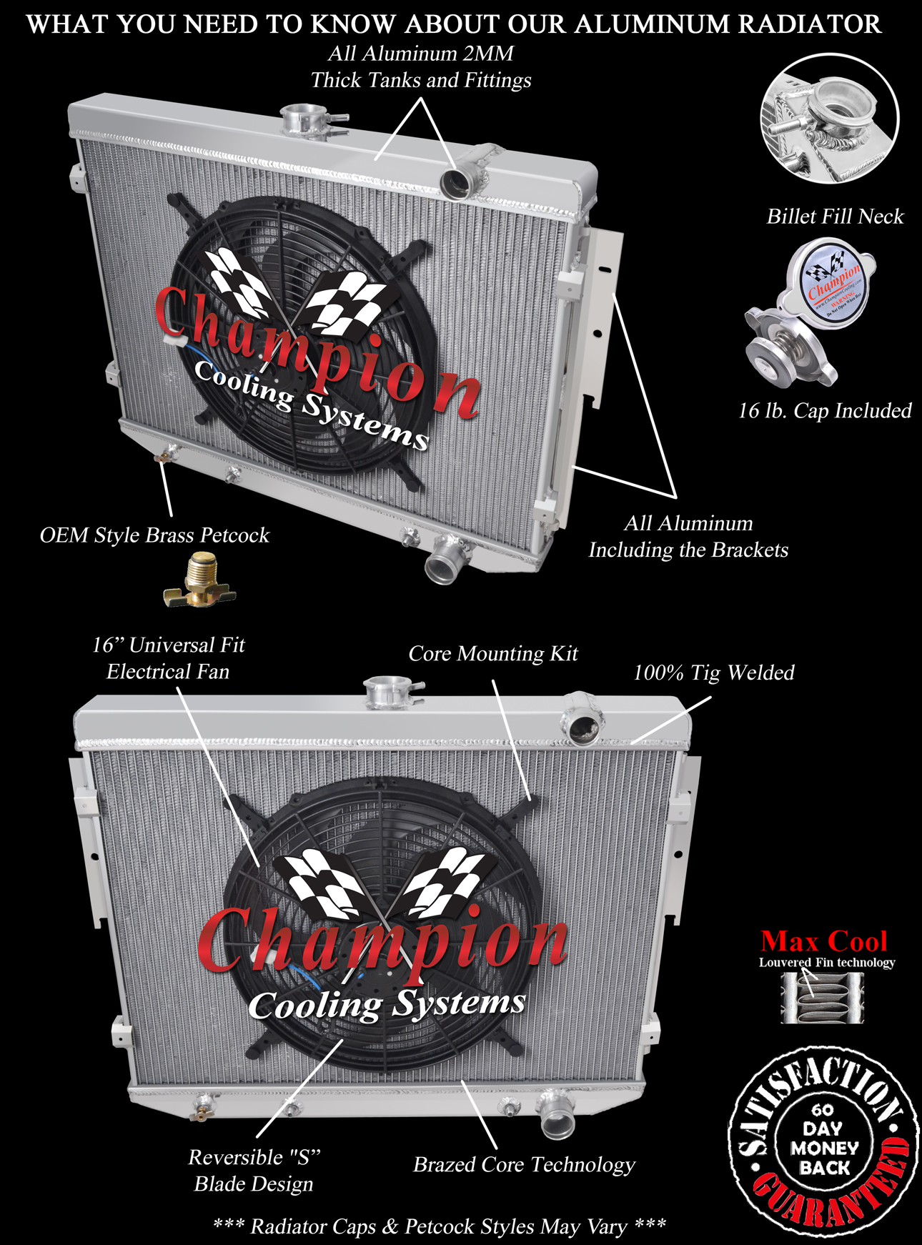 RN Champion 3 Row Radiator W/ 16" Fan for 1973 - 1976 Dodge Coronet V8 Engine RN Champion 3 Row Radiator W/ 16" Fan for 1973 - 1976 Dodge Coronet V8 Engine