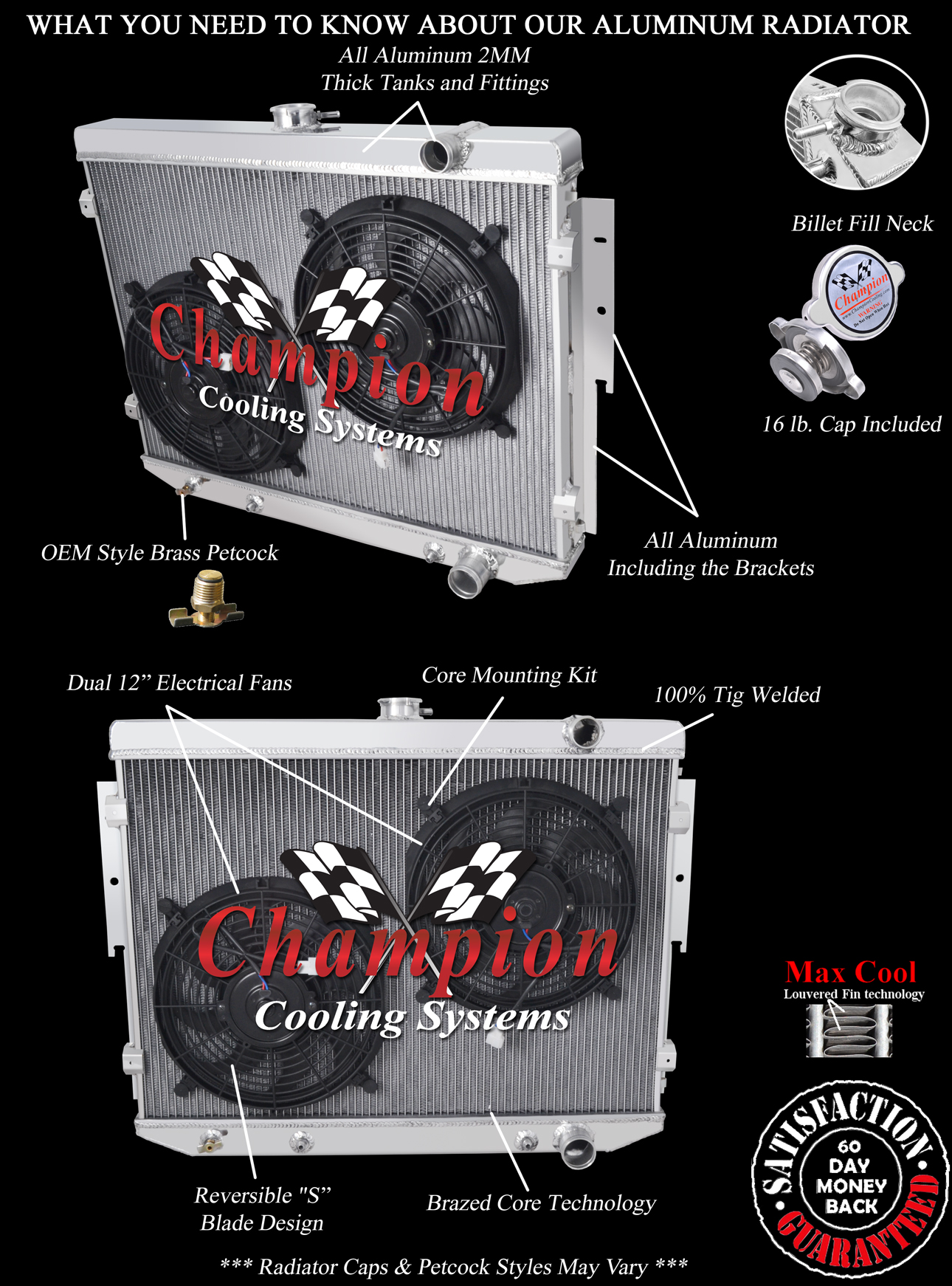 3 Row QR Champion Radiator W/ 2 12" Fans fits 1973 1974 Plymouth Roadrunner