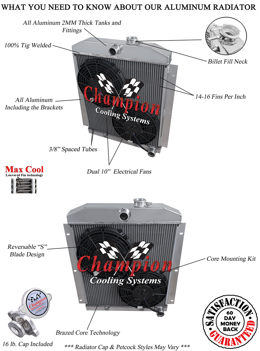 SR Champion 3 Row Radiator W/ 2 10" Fans for 1947 - 1954 Chevrolet C/K Series