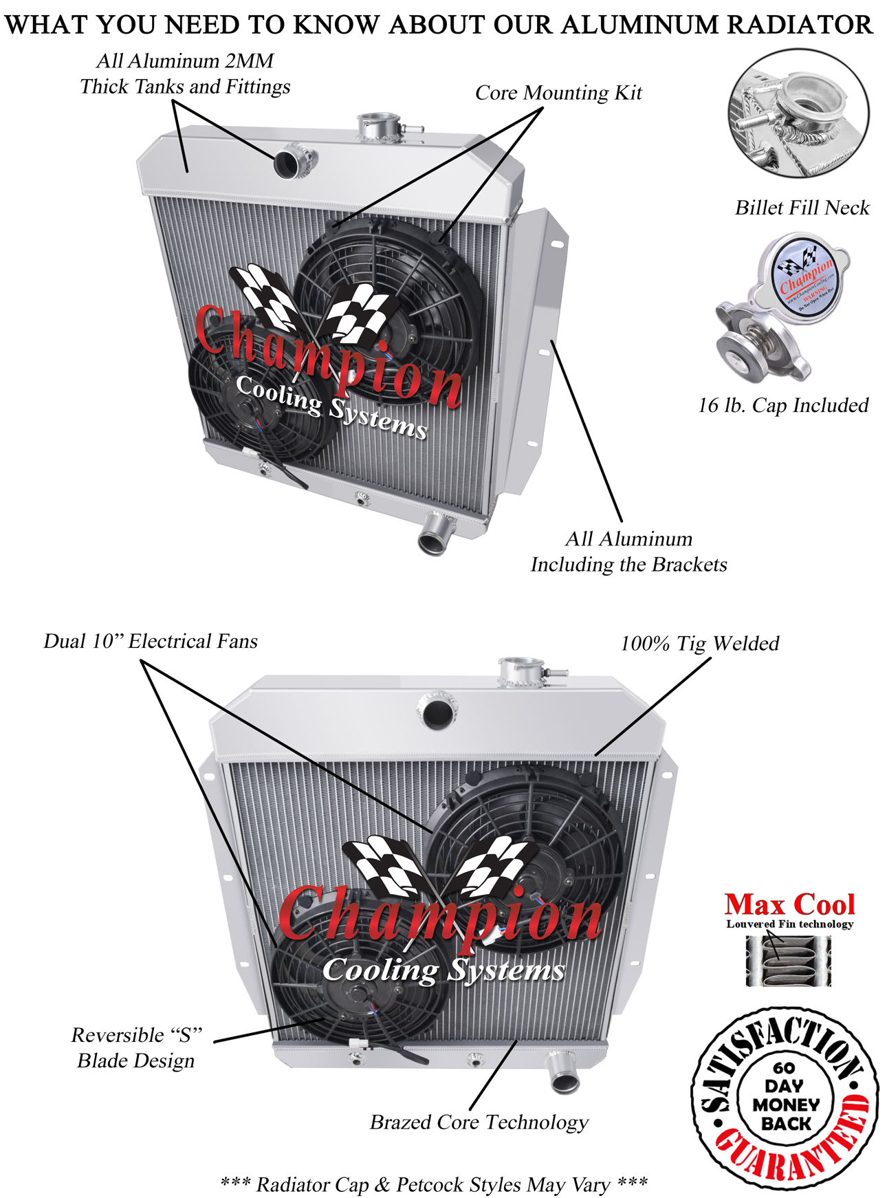 SR 2 Row 1" Tubes Radiator W/ 2 10" Fans for 1955 - 1959 Chevrolet Truck #AE5559
