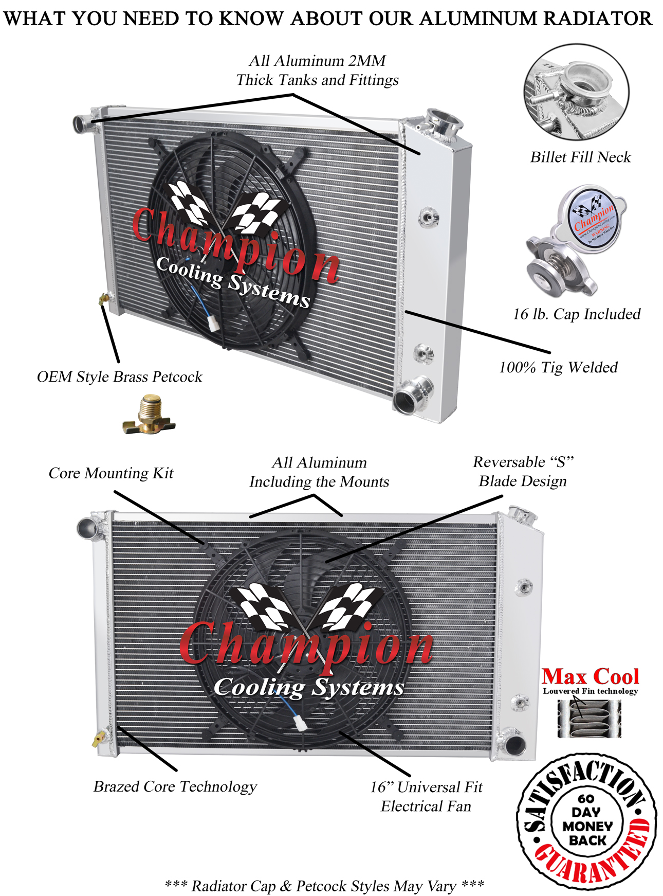 SR Champion 2 Row Radiator,16" Fan for 1970-1981 Pontiac Firebird Trans Am V6,V8