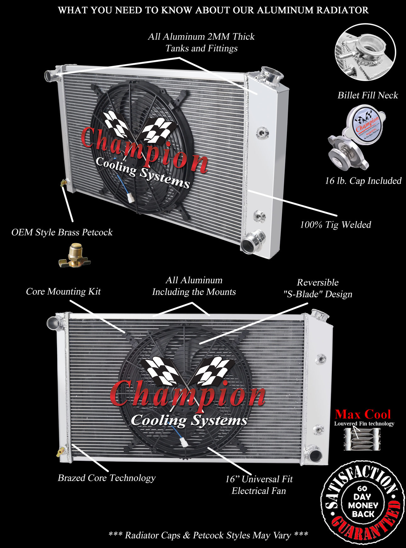 RN Champion 3 Row Radiator,16" Fan-1970-1981 Pontiac Firebird Trans Am V6,V8 Eng