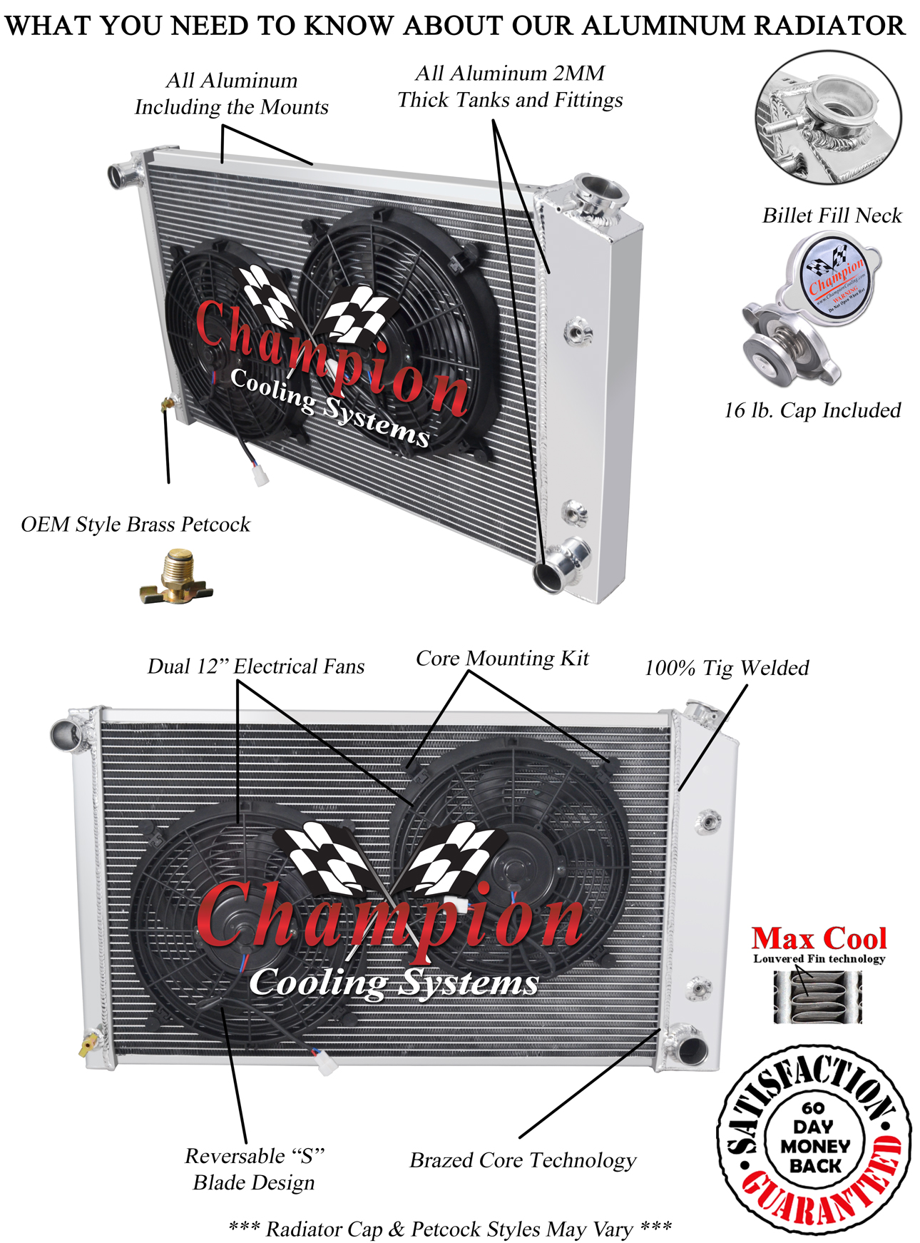 1970 - 1981 Pontiac Firebird/Trans Am 3 Row Alliant Radiator with 2 12" Fans