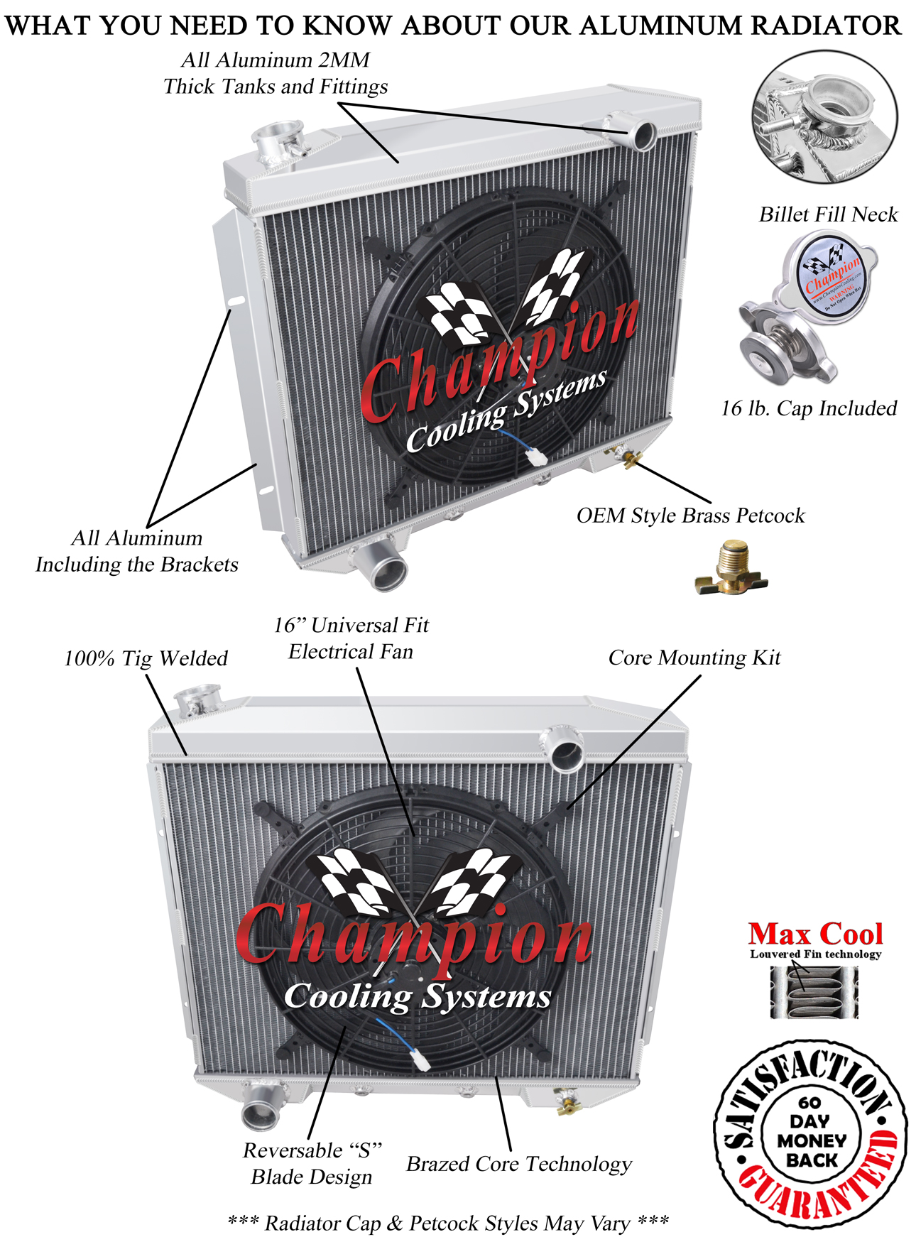 SZ Champion 4 Row Radiator W/ 16" Fan for 1959 Ford Galaxie V8 Engine #MC5759