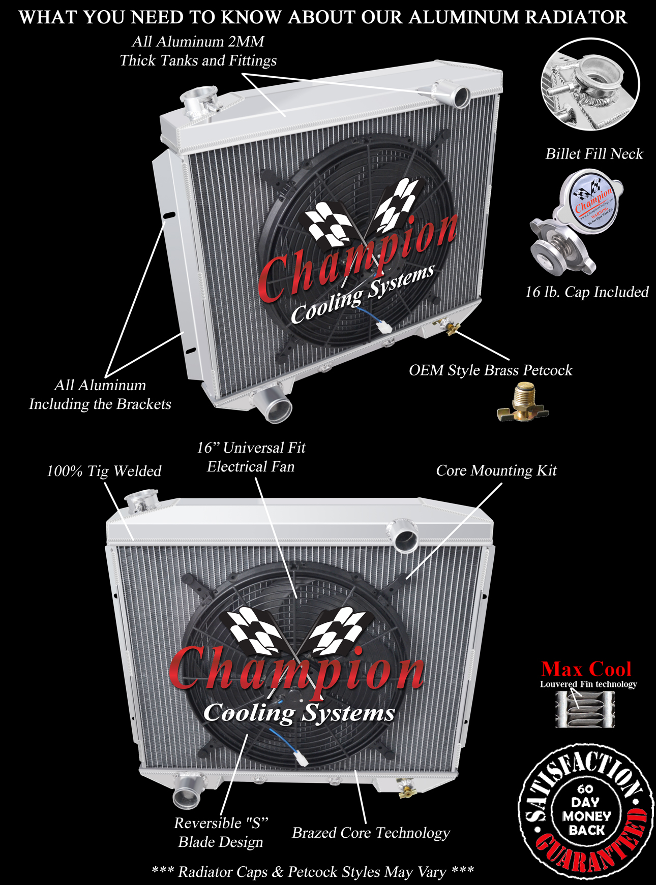 RN Champion 4 Row Radiator W/ 16" Fan for 1959 Ford Galaxie V8 Engine #MC5759