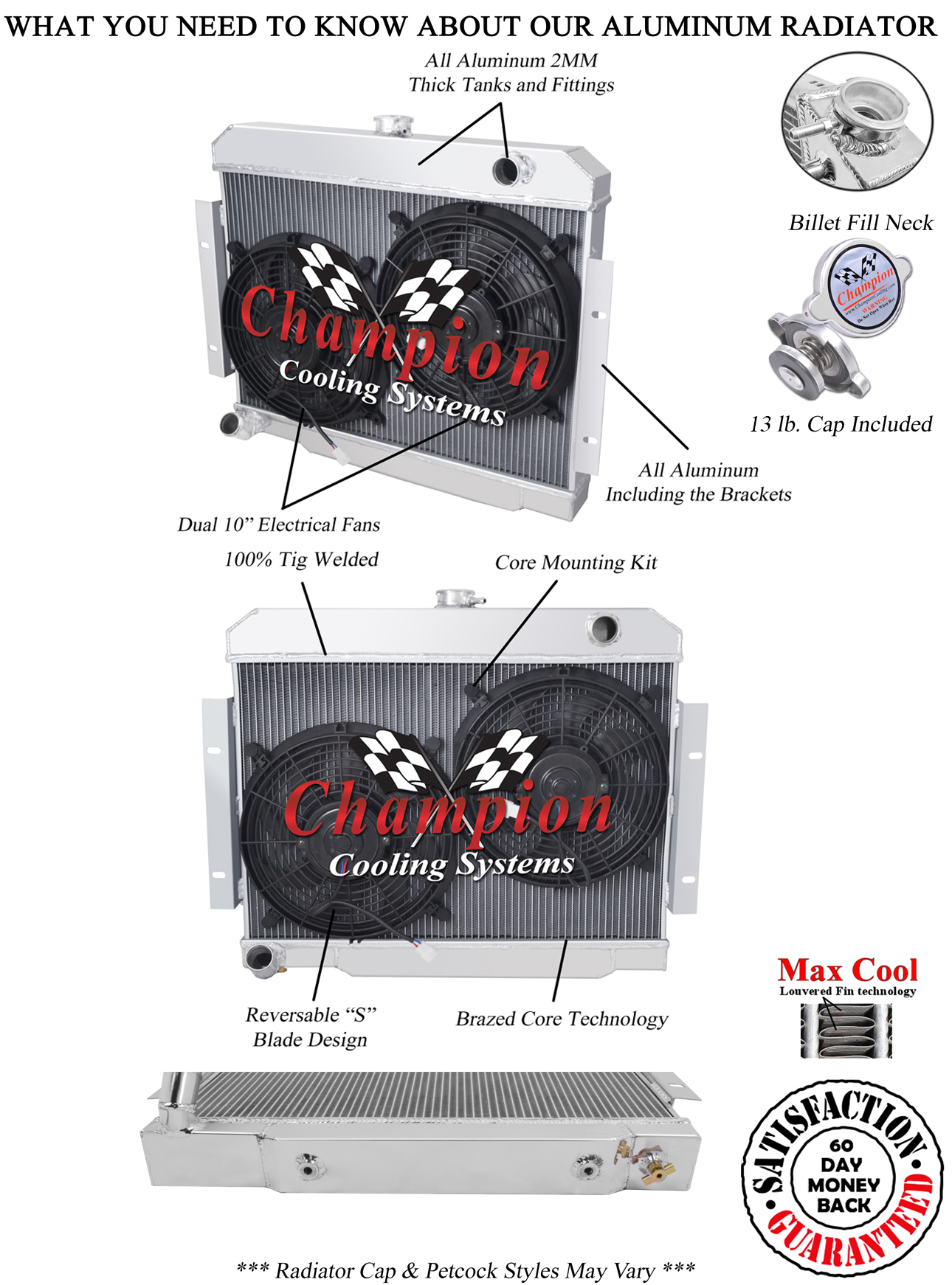 DR Champion 2 Row Radiator,10" Fans for 1970 - 1985 Jeep CJ Series L6,V8 Engine