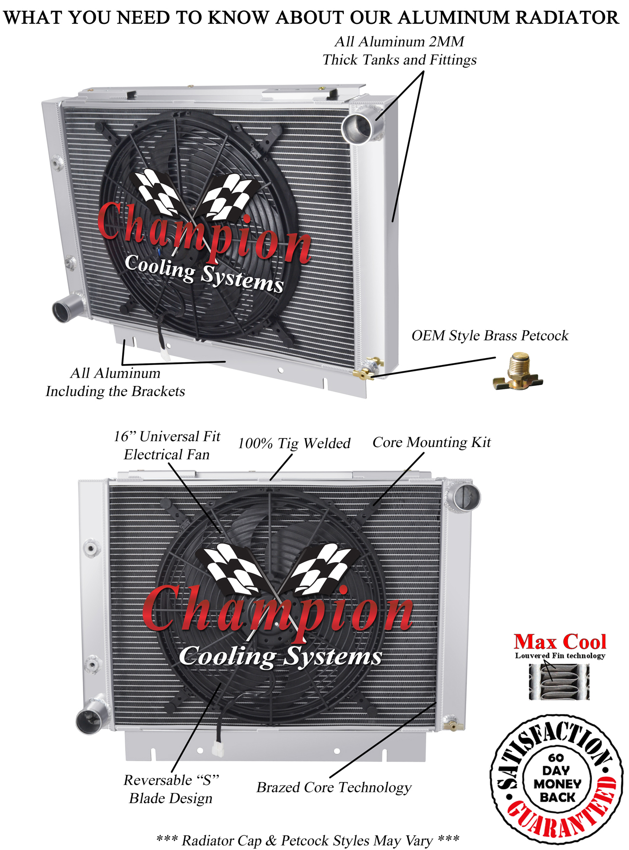 3 Row Discount Champion Radiator W/ 16" Fan for 1960 1961 1962 1963 Ford Galaxie