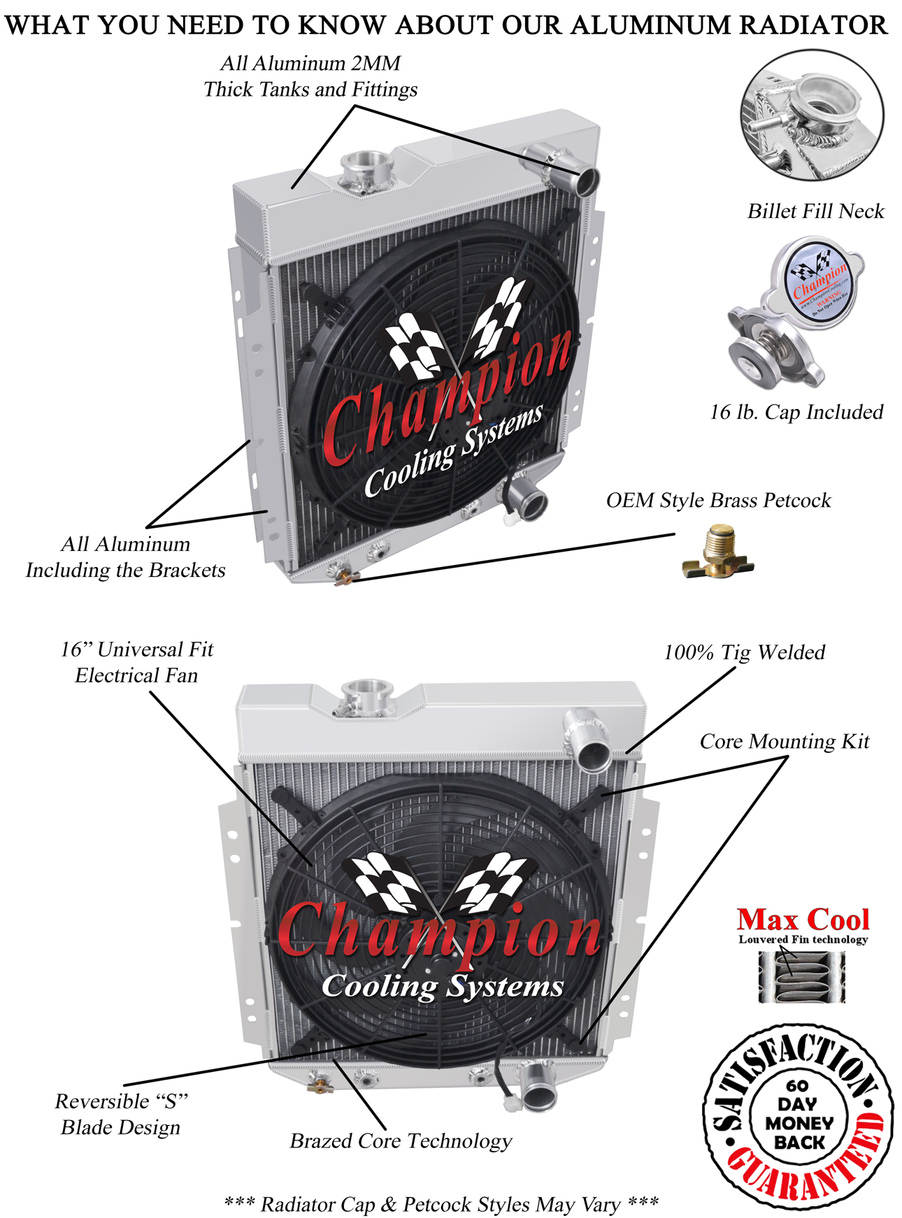 1961 - 1965 Ford Econoline 3 Row Jamn Champion Radiator W/ 16" Fan 1961 - 1965 Ford Econoline 3 Row Jamn Champion Radiator W/ 16" Fan