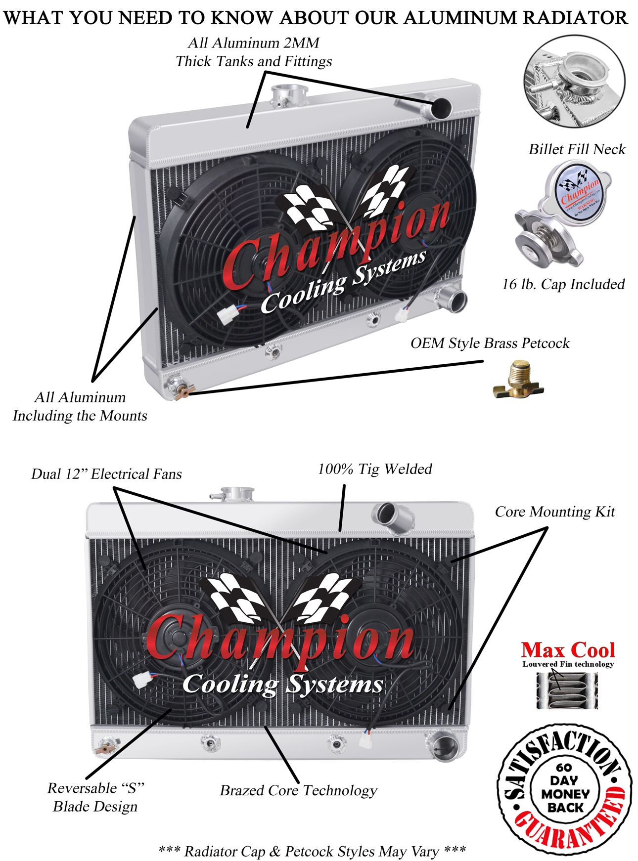 SR Champion 3 Row Radiator W/ 2 12" Fans for 1961 - 1963 Pontiac Tempest #CC6163