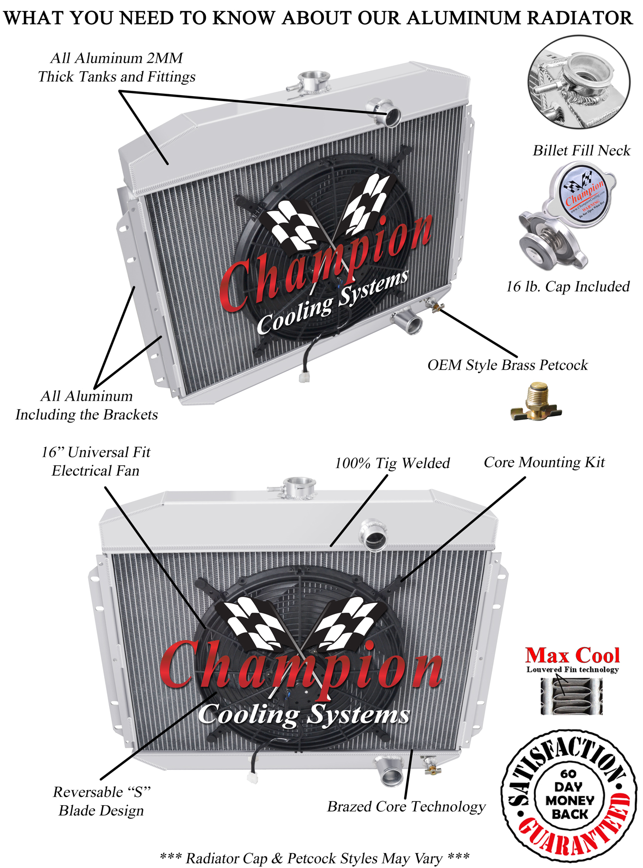 SR Champion 2 Row Radiator,16" Fan for 1961-1964 Ford F-Series 6 Cylinder Engine