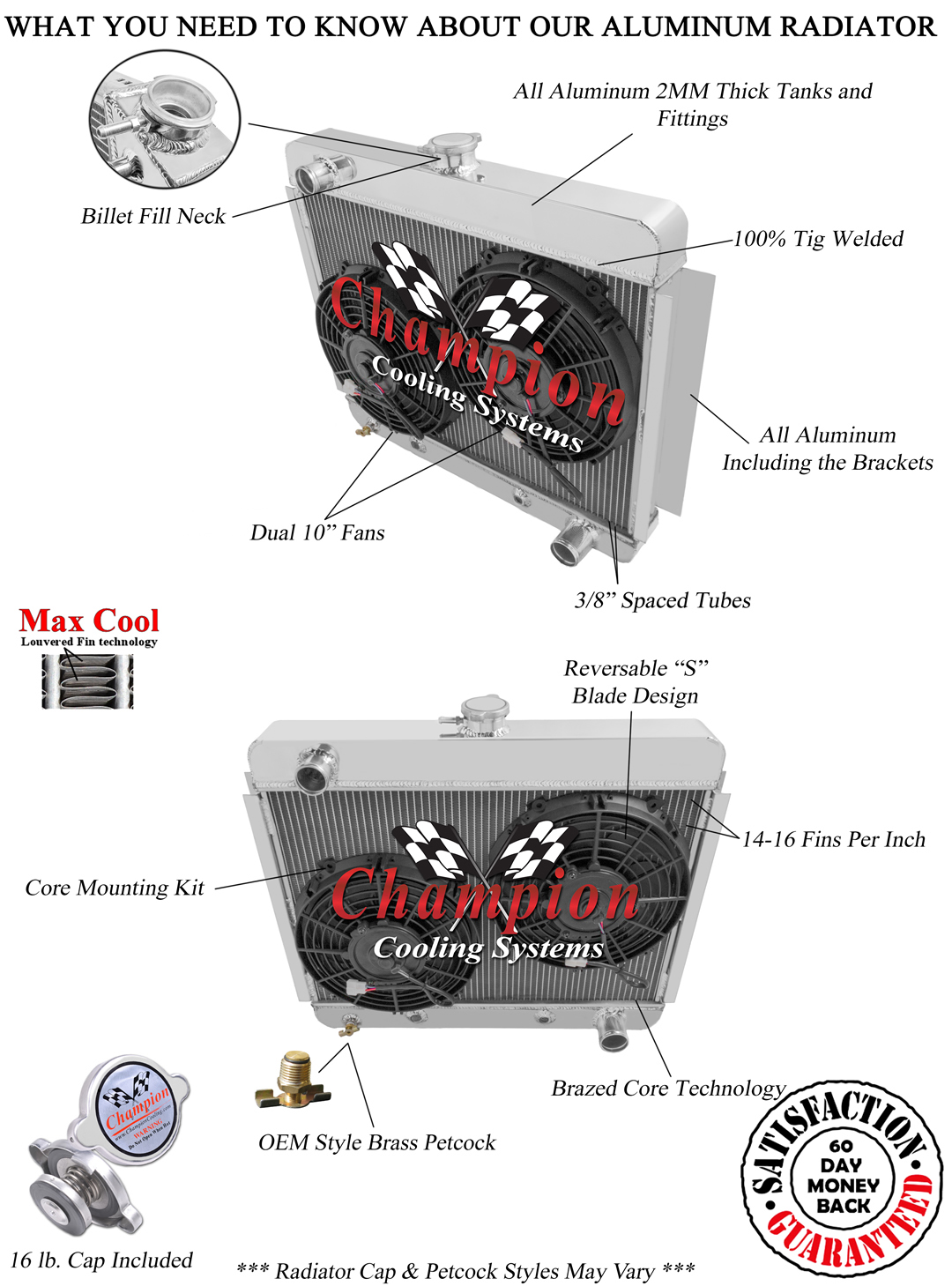 DR 2 Row 1" Radiator,10" Fans for 1966 1967 Chevrolet Chevy II Nova V8 Conv
