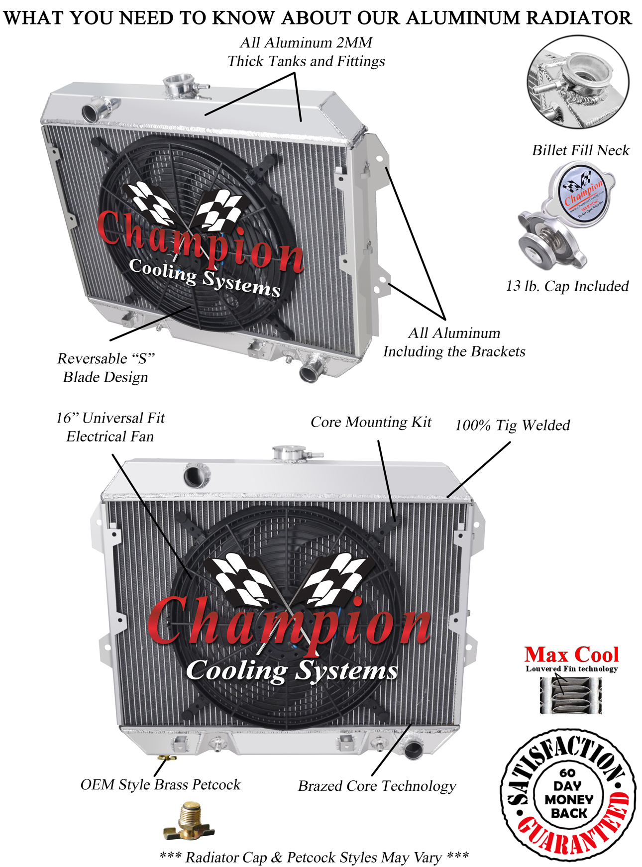 3 Row SubZero Champion Radiator W/ 16" Fan for 1975 - 1978 Nissan 280Z L6 Engine