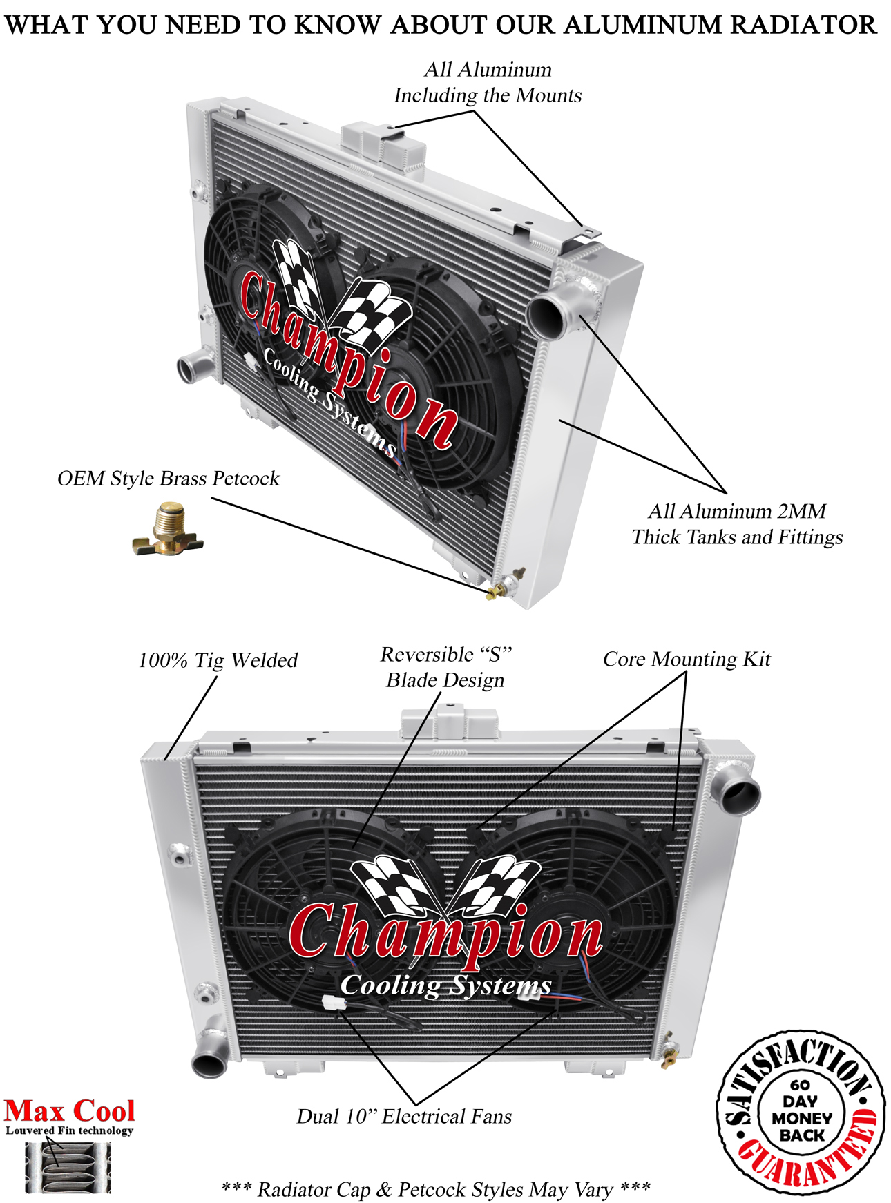 4 Row Supply Champion Radiator W/ 2 10" Fans for 1964 Ford Galaxie #MC64GL