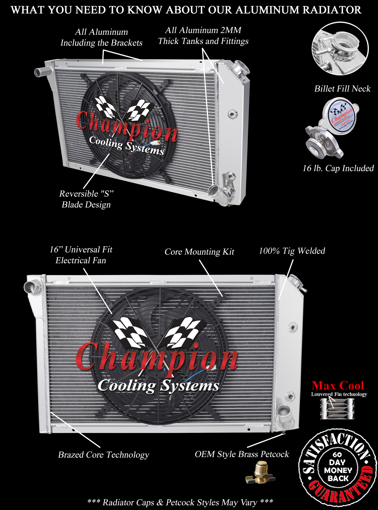 RN Champion 3 Row Radiator, 16" Fan for 1977 - 1982 Chevrolet Corvette V8 Engine RN Champion 3 Row Radiator, 16" Fan for 1977 - 1982 Chevrolet Corvette V8 Engine