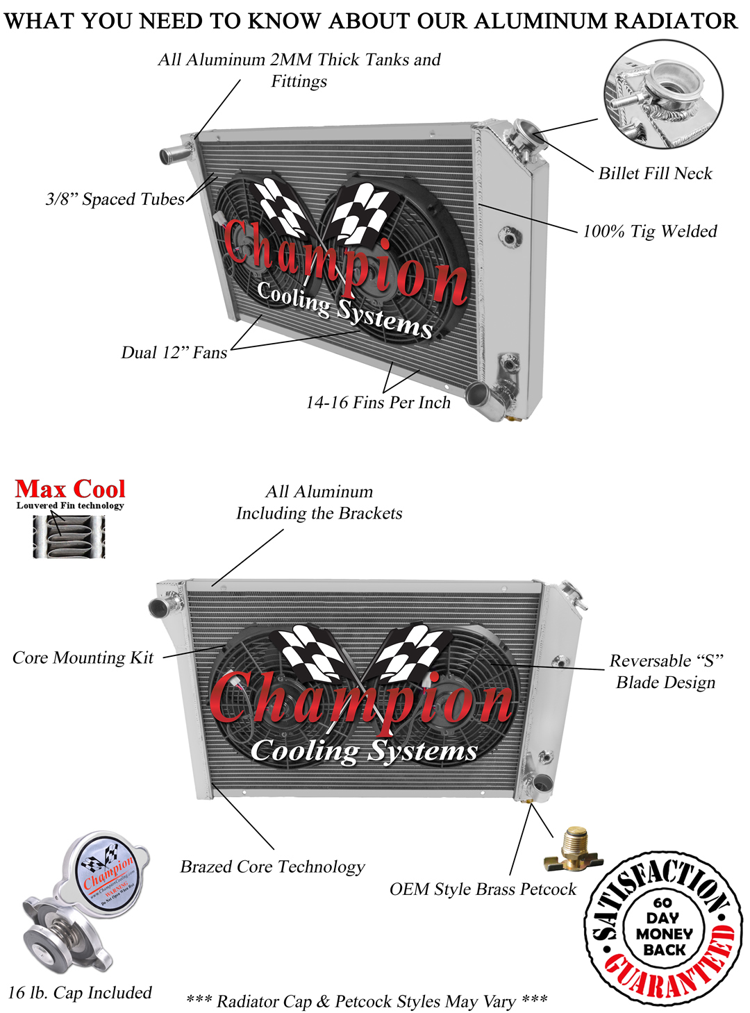 1977 - 1982 Chevrolet Corvette - Champion 3 Row Radiator with Dual 12in Fans 1977 - 1982 Chevrolet Corvette - Champion 3 Row Radiator with Dual 12in Fans