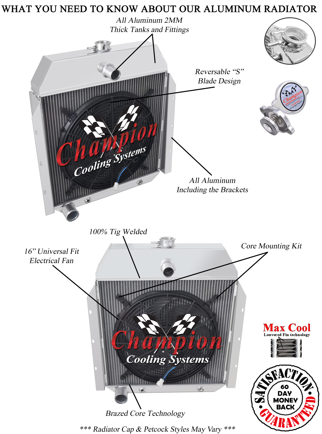 3 Row Racing Champion Radiator W/ 16" Fan for 1941 - 1949 International