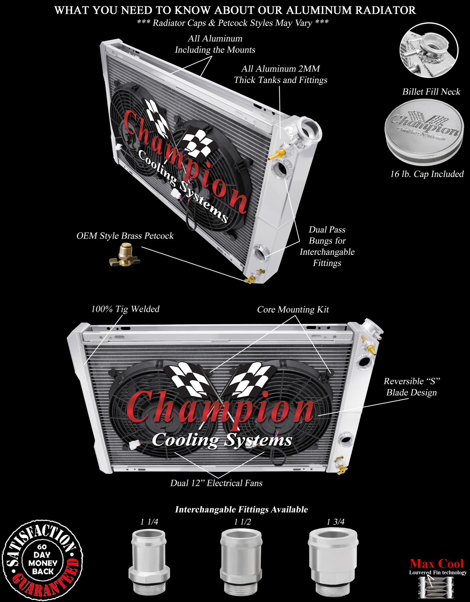 3 Row QR Champion Radiator,2 12" Fans-1 1/2" Fittings-1982-1992 Camaro LS Swap 3 Row QR Champion Radiator,2 12" Fans-1 1/2" Fittings-1982-1992 Camaro LS Swap