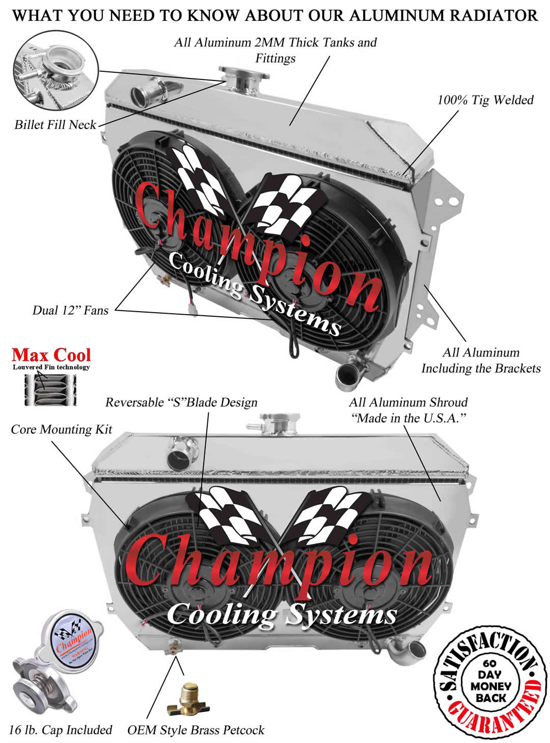 4 Row Discount Radiator W/ 2 12" Fans and Shroud for 1970-1973 Datsun 240z