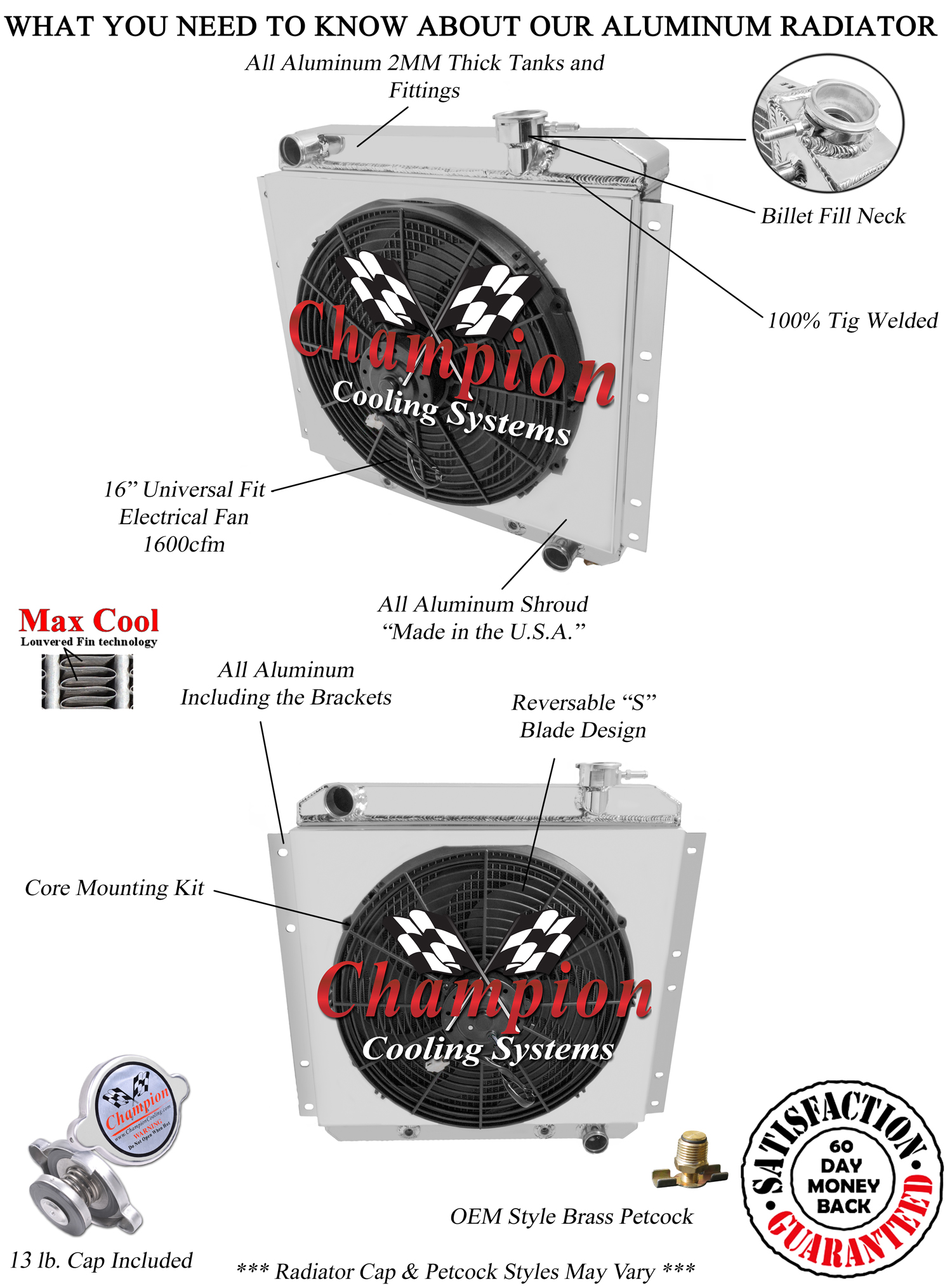 1958-1984 Toyota LandCruiser FJ40-Champion 3 Row Radiator with a 16in Fan/Shroud