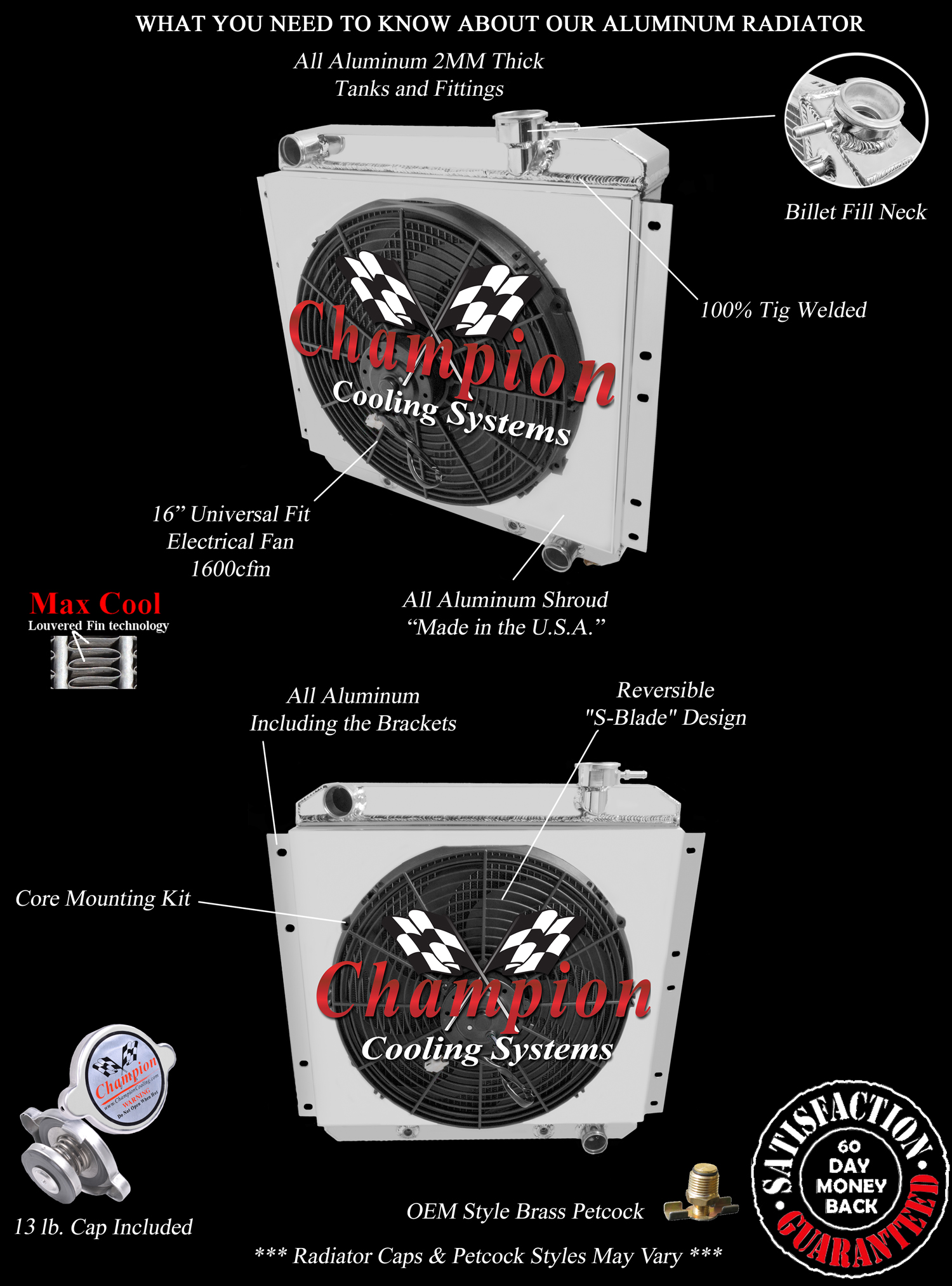 RN 2 Row 1" Radiator,16" Fan,Shroud-1958-1984 Toyota Land Cruiser FJ40 V6 Eng