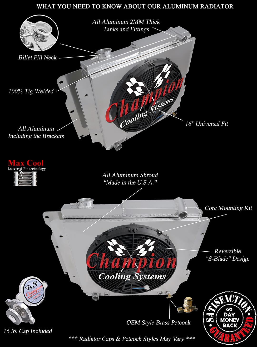 RN Champion 3 Row Radiator W/ 16" Fan and Shroud for 1987 - 2006 Jeep Wrangler