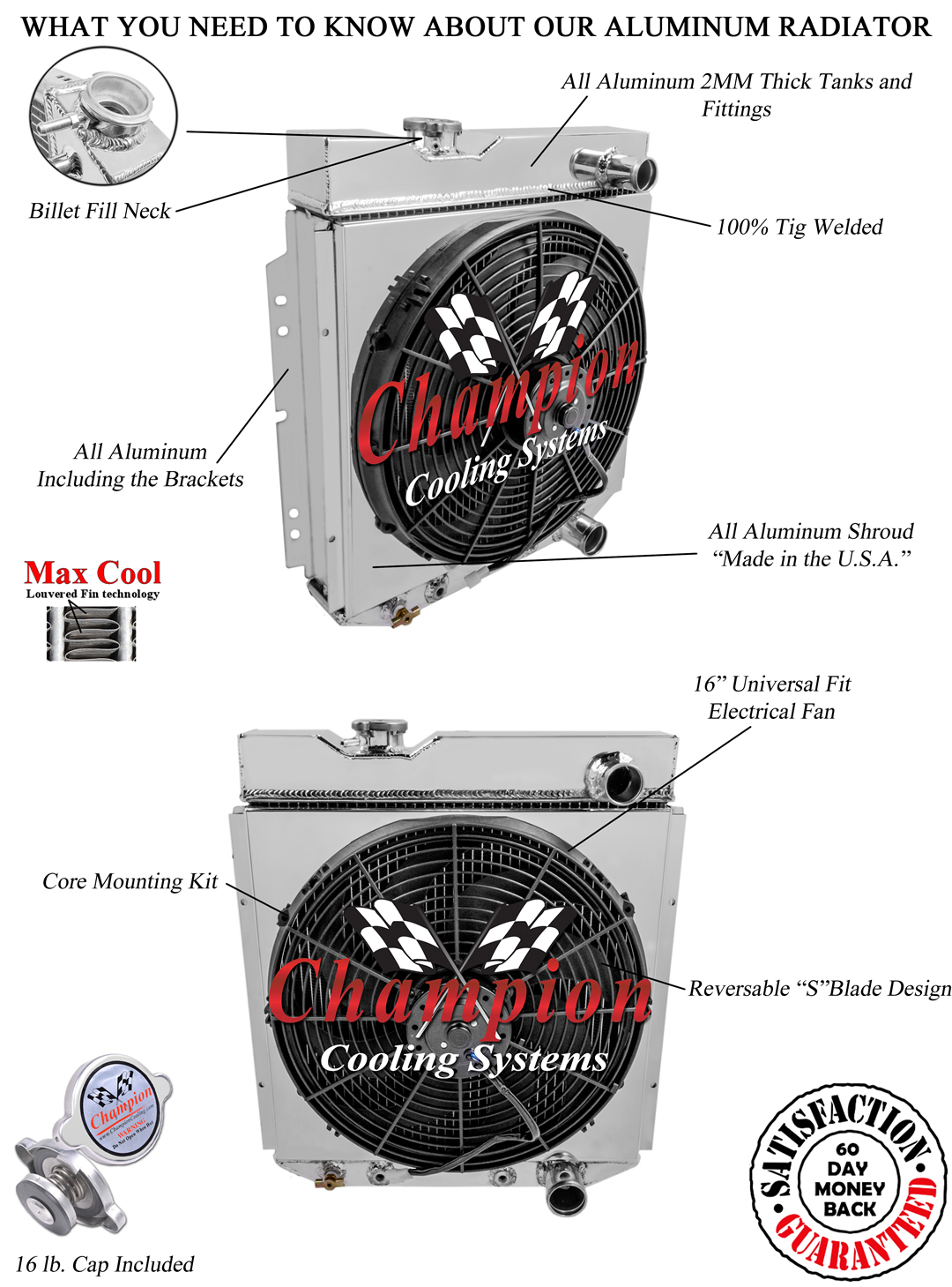 1962 - 1965 Mercury Comet - Champion 3 Row Radiator with a 16in Fan and Shroud