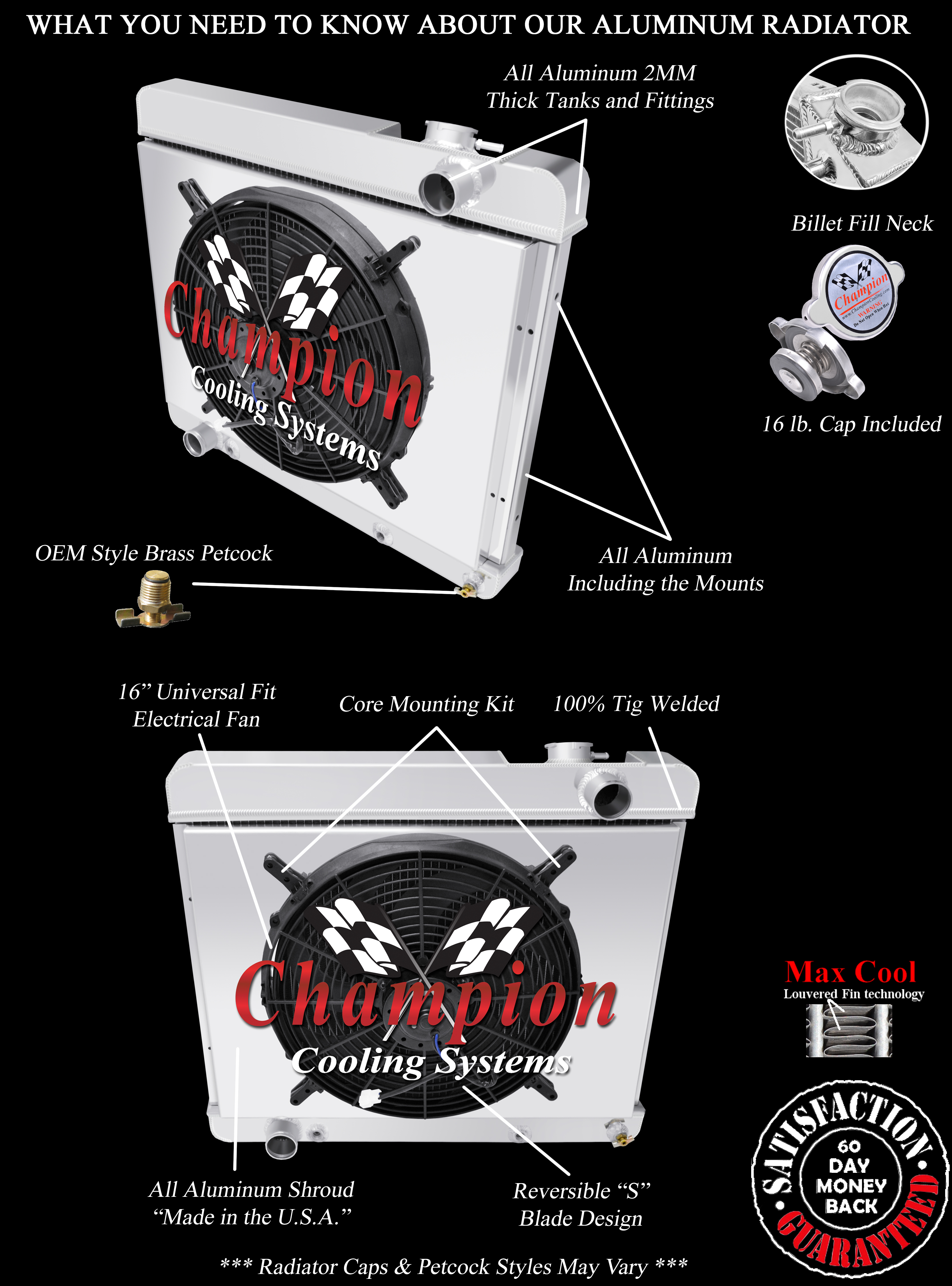 RN Champion 4 Row Radiator W/ 16" Fan and Shroud for 1960 - 1964 Buick #MC3284