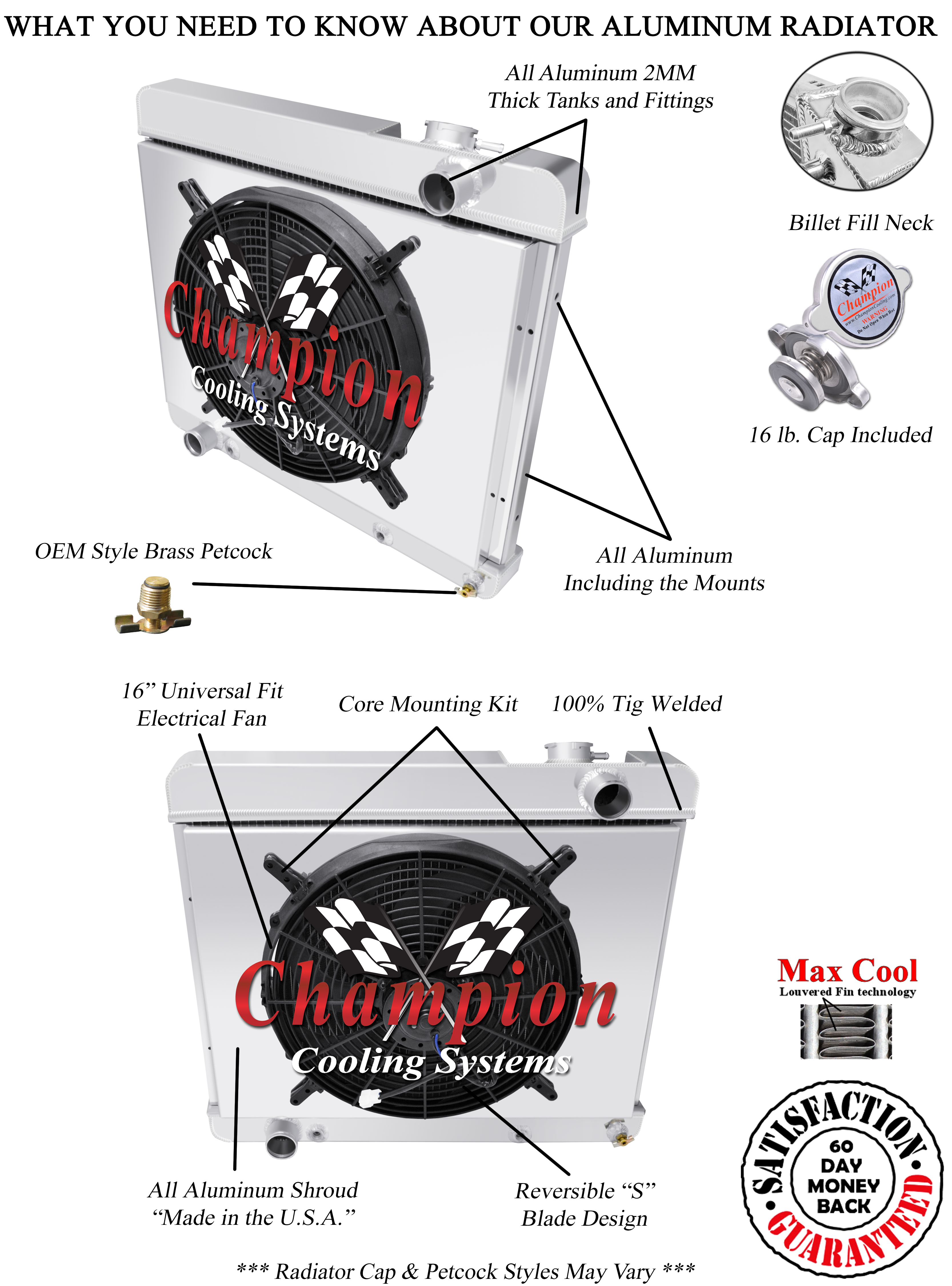 4 Row Super Champion Radiator W/ 16" Fan and Shroud for 1960 61 62 63 1964 Buick