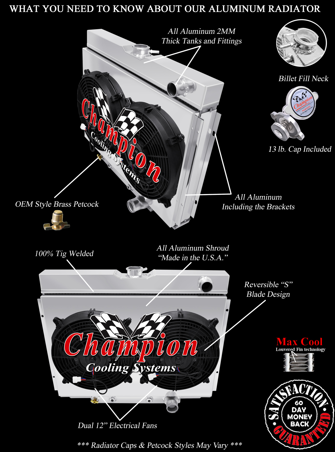 3 Row Radiator with Fan(s) and Fan Shroud For 67-69 Ford 24" Core 3 Row Radiator with Fan(s) and Fan Shroud For 67-69 Ford 24" Core