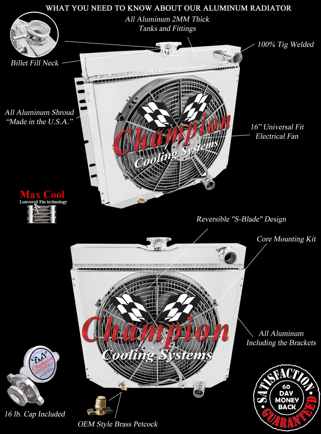 RN 3 Row Radiator Lowhose Pass 20",16" Fan,Shroud for 1967-1970 Ford Mustang RN 3 Row Radiator Lowhose Pass 20",16" Fan,Shroud for 1967-1970 Ford Mustang