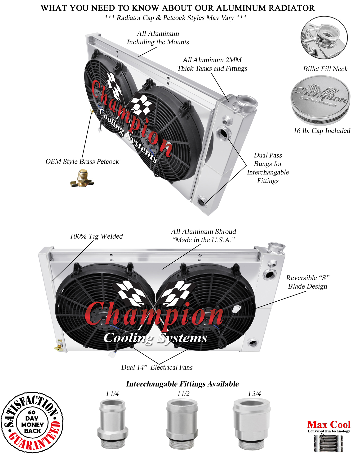 SR 3 Row DP Radiator 28",14" Fans,Shroud,1.5,1.75 for 1967-1972 Trucks LS