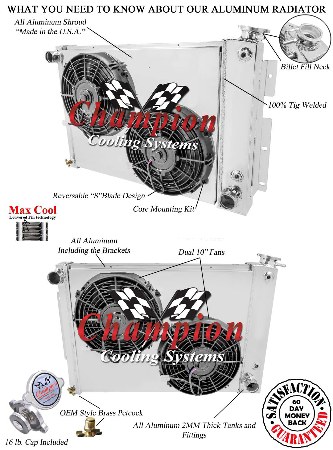 1967 68 69 Camaro Big Block Alum CA 3 Row Radiator Fan Shroud Combo