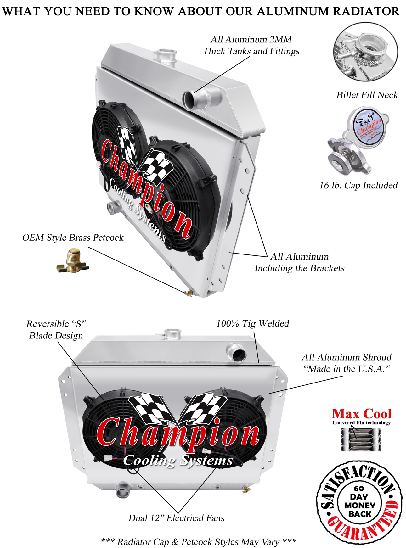 SR Champion 3 Row Radiator,12" Fans,Shroud for 1966 - 1977 Ford F-250 V8 Engine SR Champion 3 Row Radiator,12" Fans,Shroud for 1966 - 1977 Ford F-250 V8 Engine