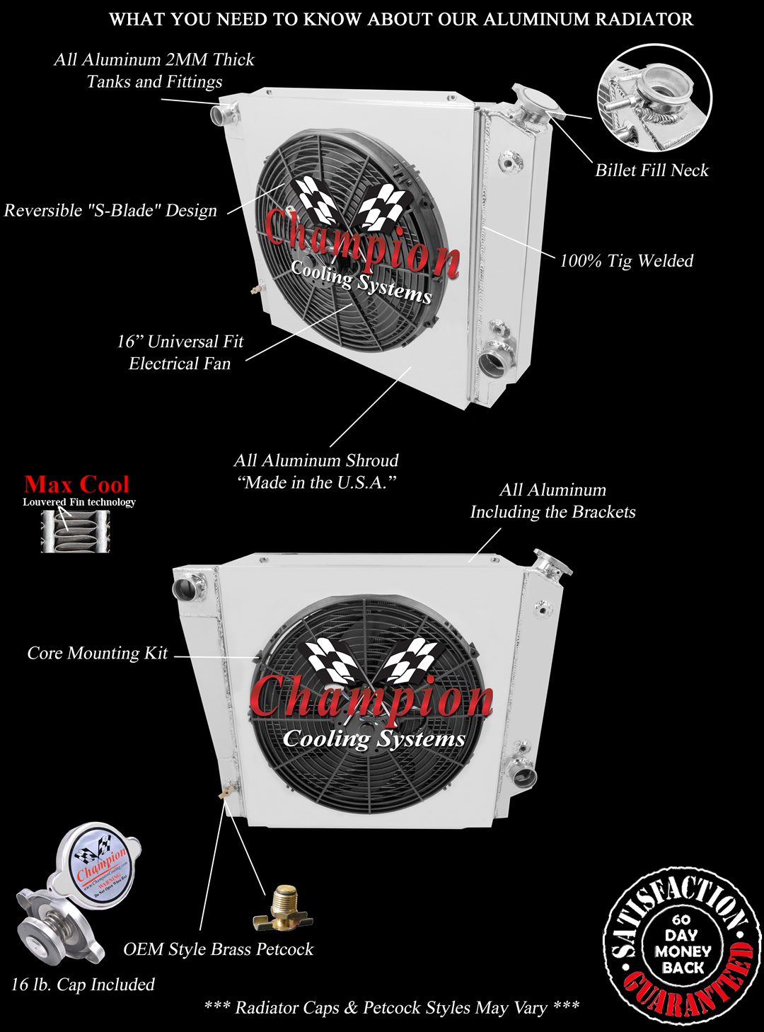 RN Champion 3 Row Radiator,16" Fan,Shroud for 1966 - 1977 Ford Bronco V8 Engine