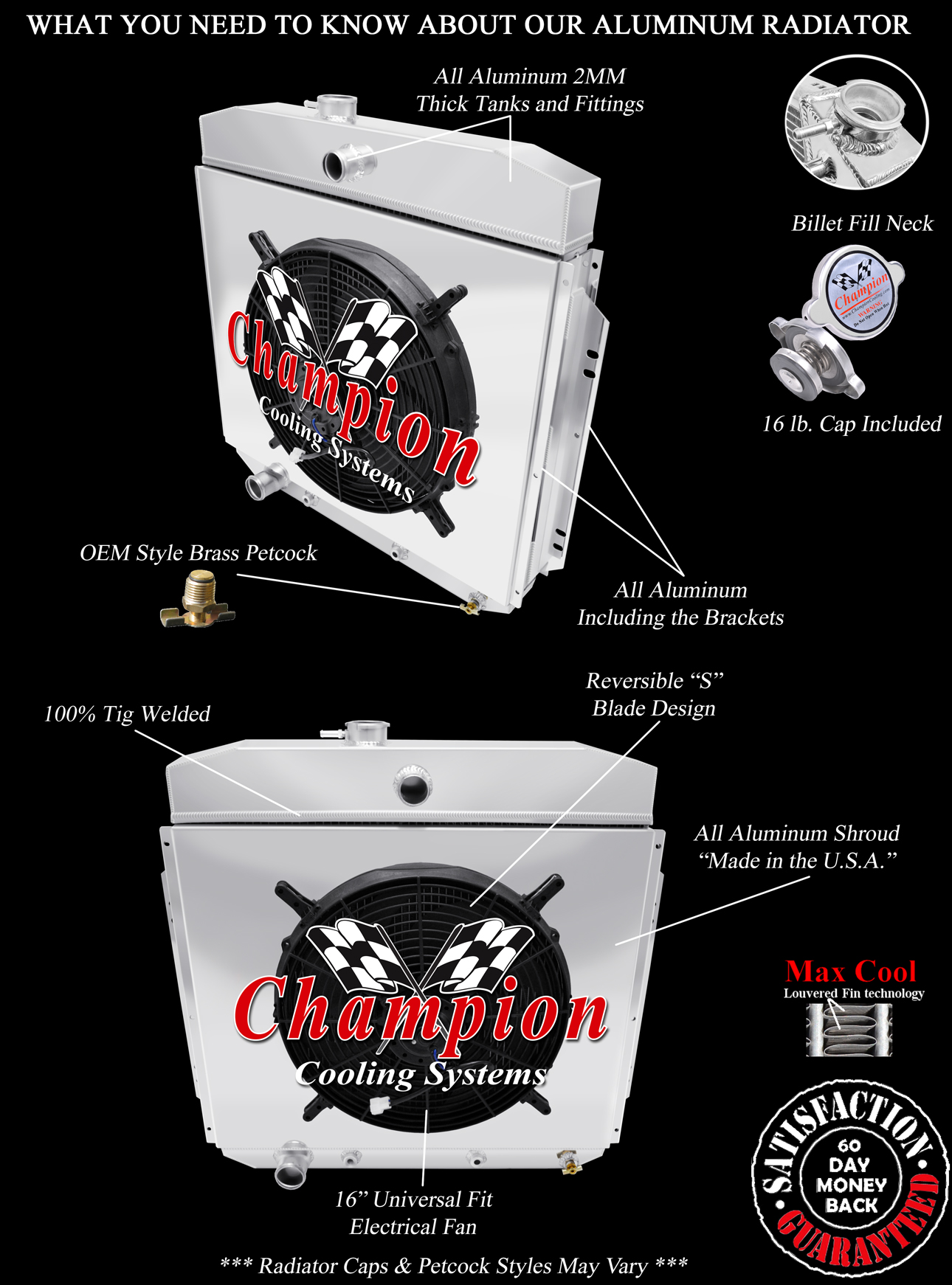 3 Row CR Champion Radiator,16" Fan,Shroud for 1957 - 1960 Ford F-100 Ford Config