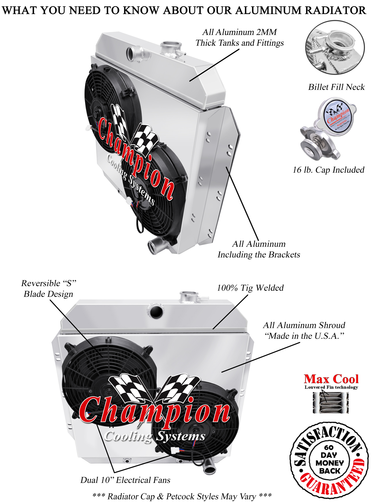 4 Row KR Radiator W/ 2 12" Fans and Shroud for 1960 1961 1962 Chevrolet Truck