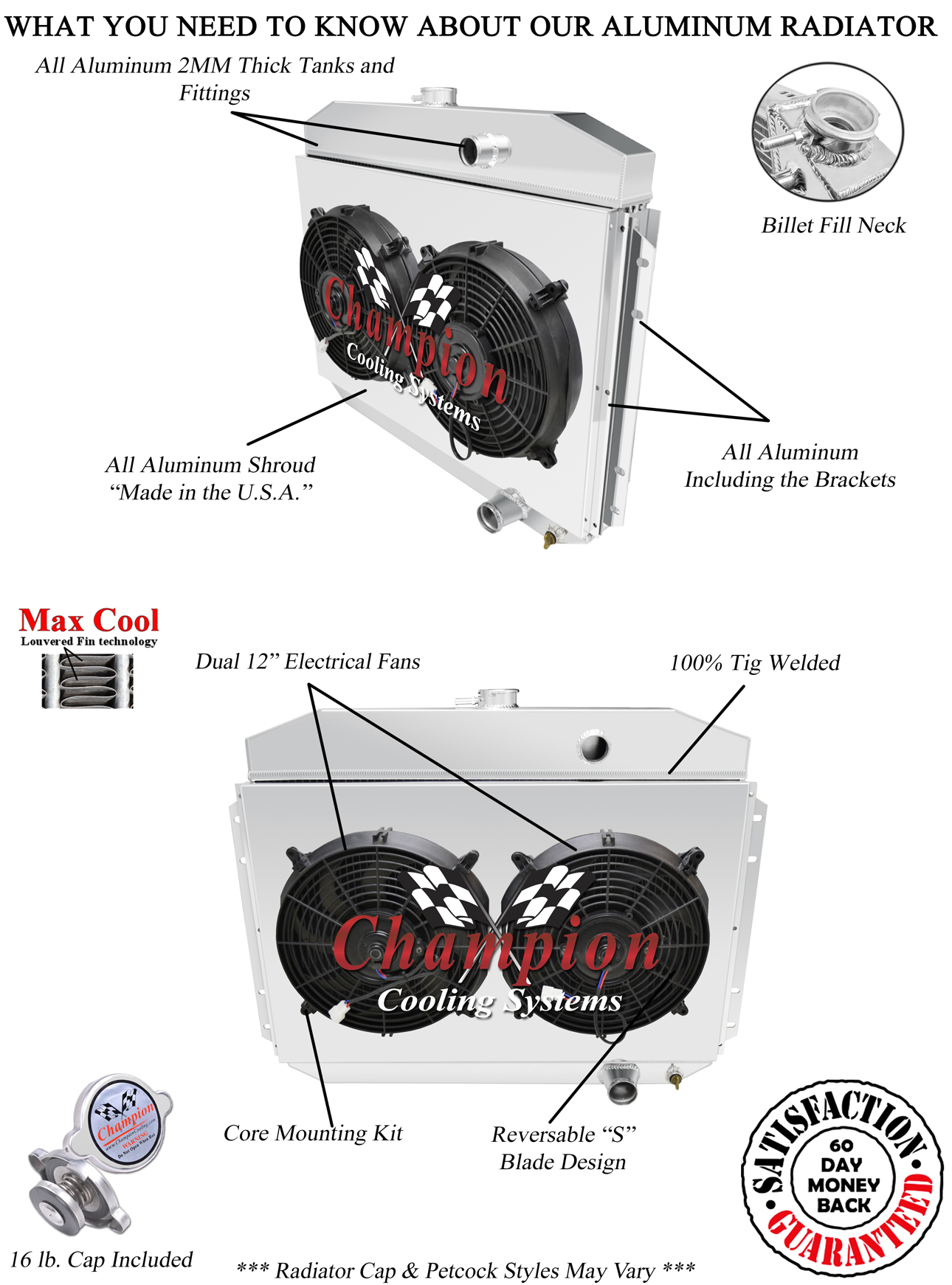 SR Champion 2 Row Radiator,12" Fans,Shroud for 1961-1964 Ford F-Series 6 Cyl Eng