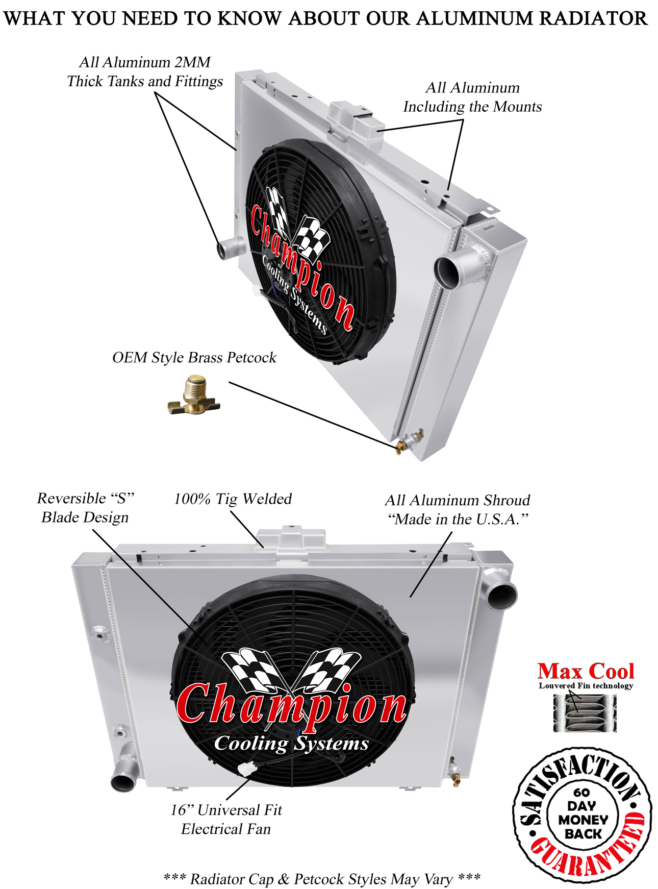 4 Row DR Champion Radiator W/ 16" Fan and Shroud for 1964 Ford Galaxie