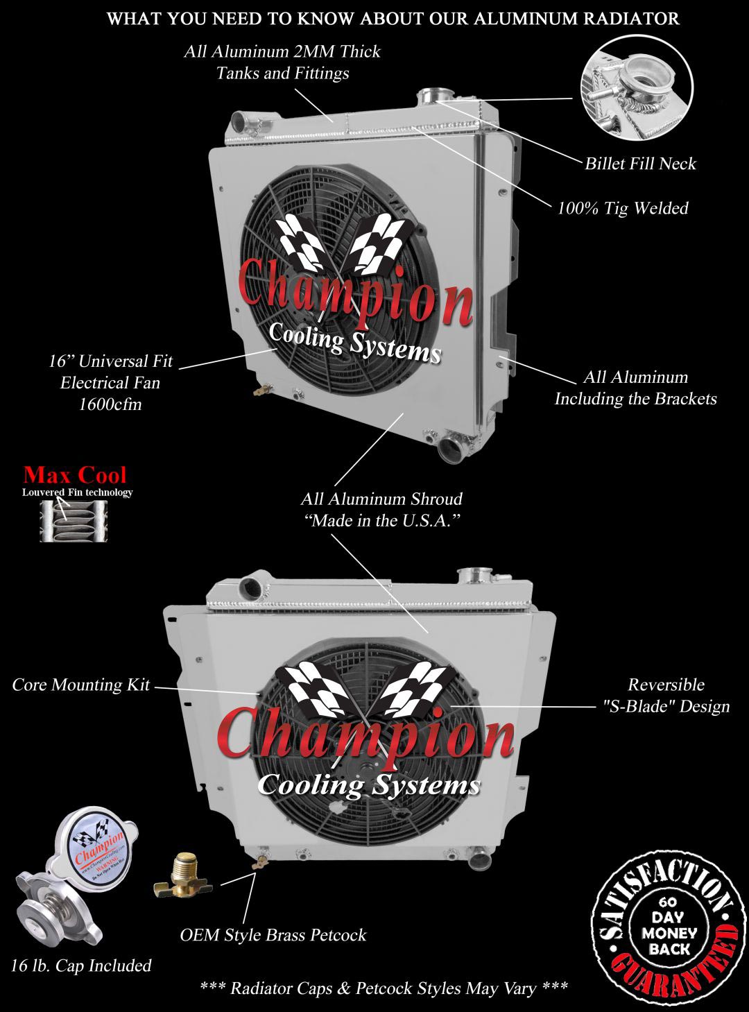 RN 4 Row Radiator,16" Fan,Shroud for 1987-2006 Jeep Wrangler Chevy V8 Conv