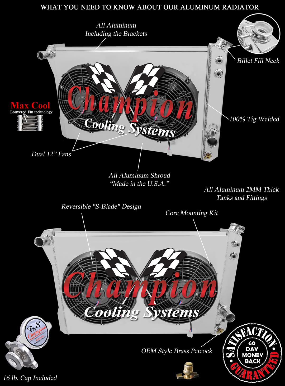 Radiator with Fan(s) and Shroud Combo For 82-92 Chevy Camaro